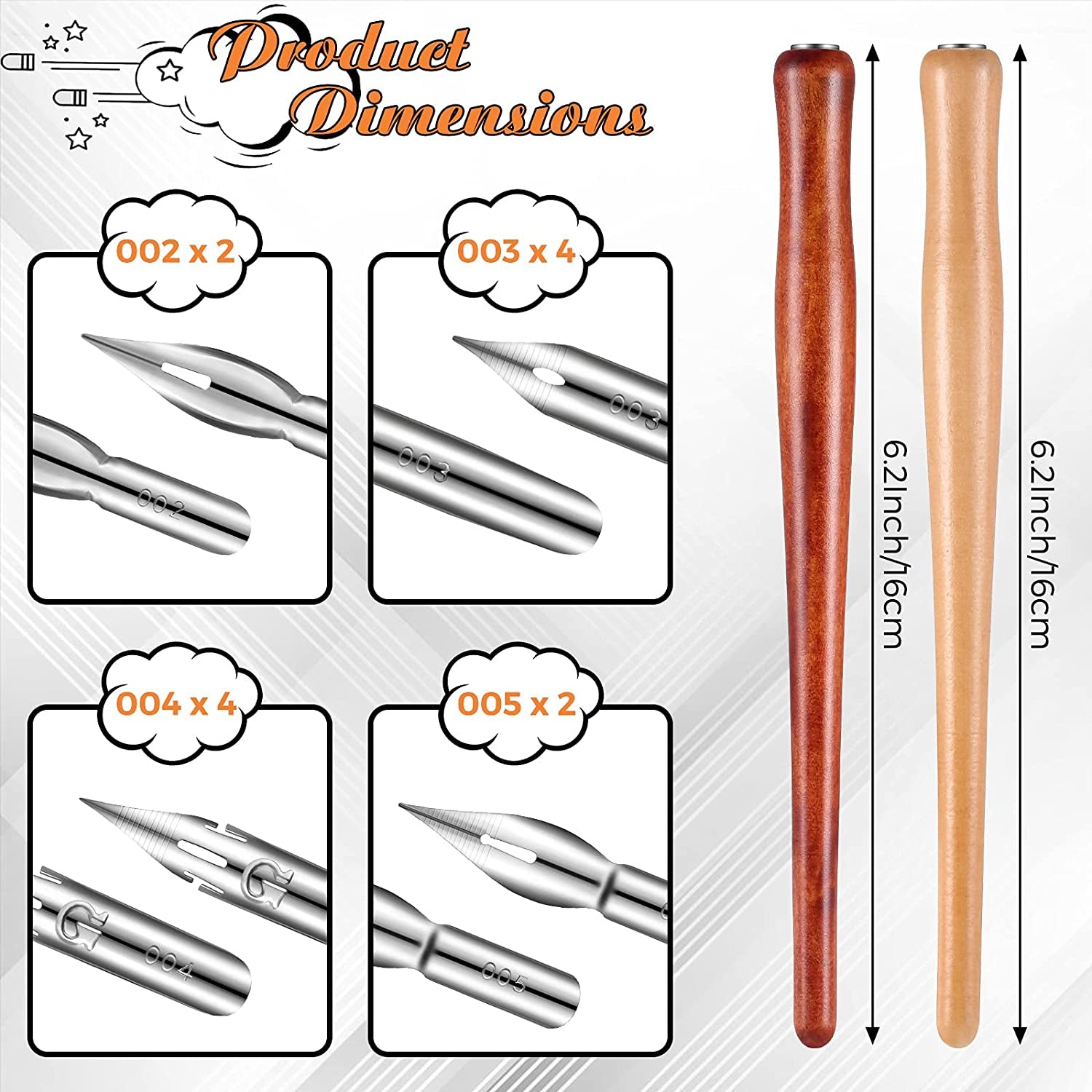 14 Pieces Dip Pen Nibs Holders with Comic Pen Nib Set Calligraphy Wooden Drawing Pen Holder with Stainless Steel Pen Nib for Writing Painting Signing Present