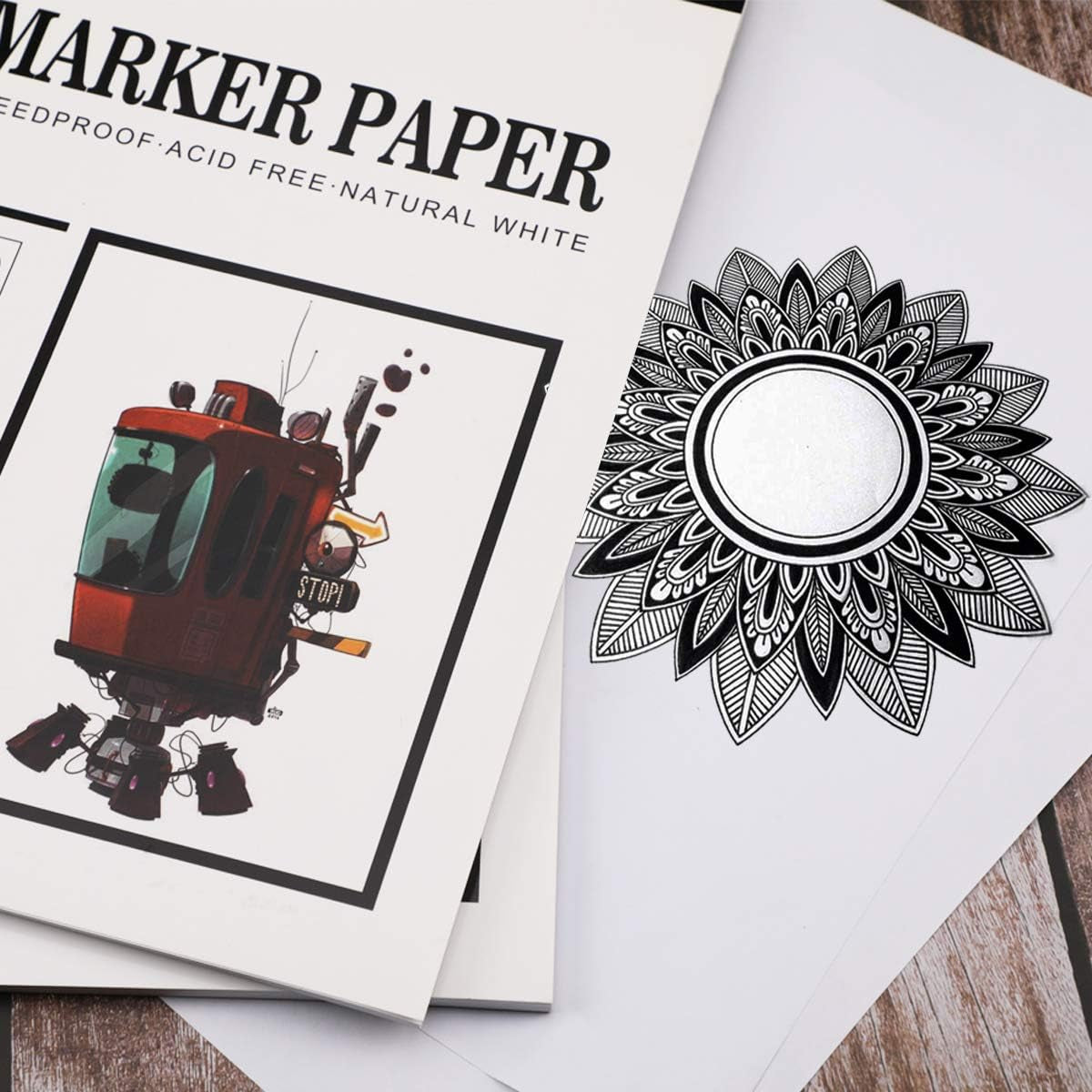 Premium 50 Sheets Sketch Marker Paper Pad, Bleedproof Artist Drawing Paper, 8.27 X 11.69 Inch