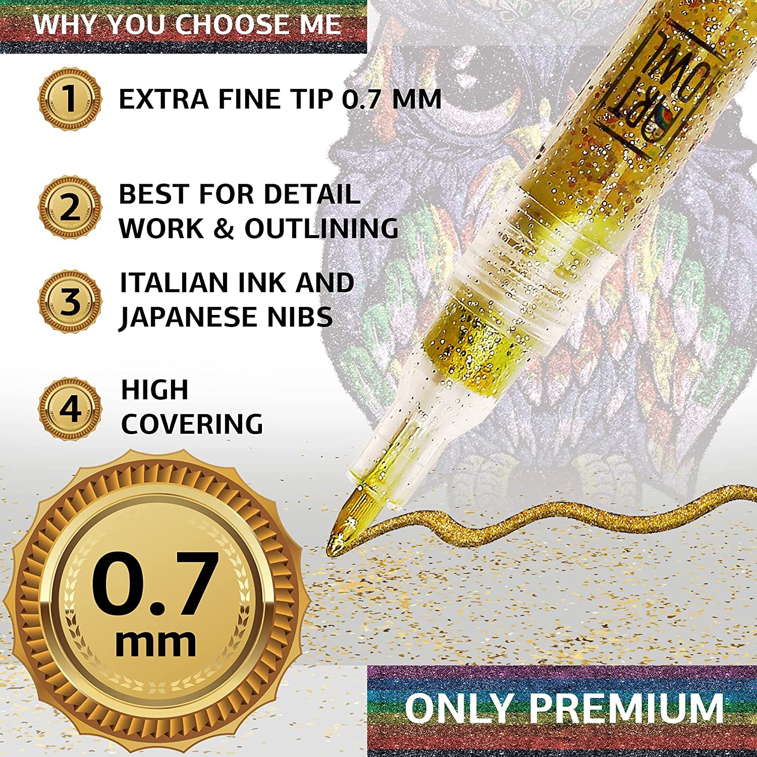 Acrylic Glitter Paint Marker Pens, Ultra Fine Point 0.7Mm - Sparkle Paint Pens for Rock Painting, Stone, Ceramic Glass, Wood, Card Stock, Canvas, DIY Crafts - Set of 12
