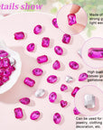 64 Pcs 4 Shapes Pointed Back Rhinestone 18Mm Glass Rhinestones Gems Fuchsia Rectangle/Teardrop/Heart/Oval Jewels Embelishments with Silver Plated Back Crystals Stones for Jewelry Making