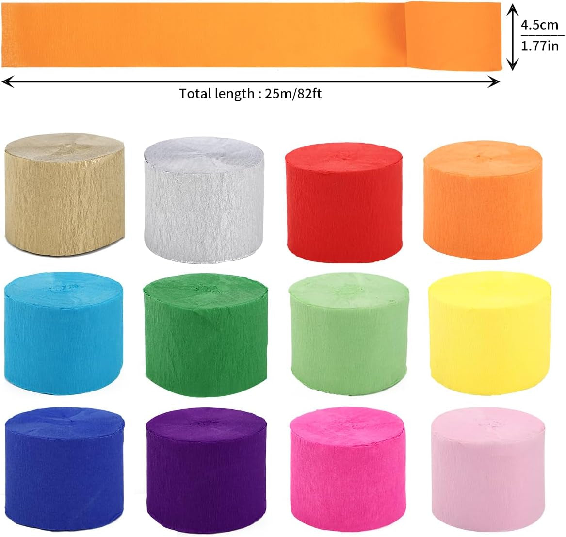 12 Rolls 984Ft Crepe Paper Streamers in 12 Colors for Rainbow Party Decorations Wedding Ceremony Birthday Indoor Decoration