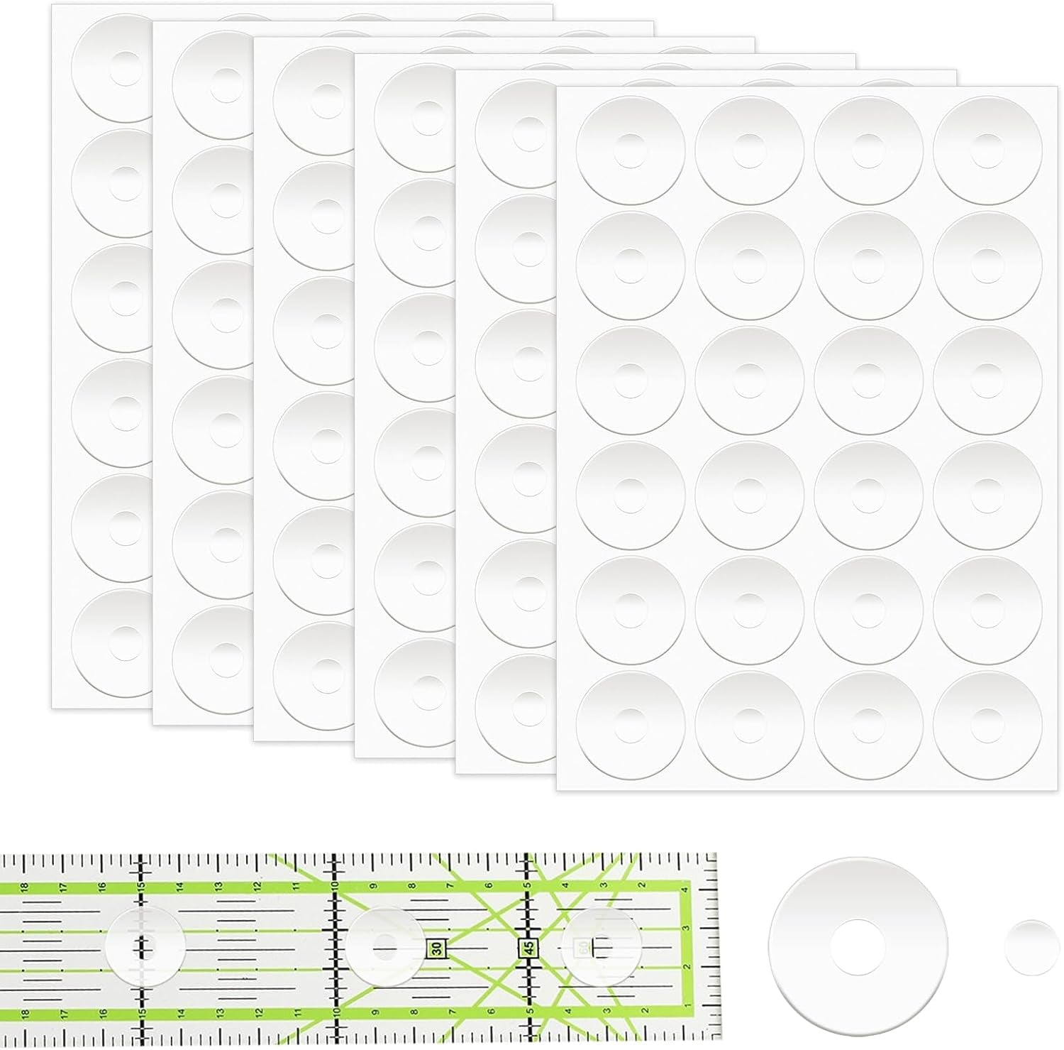 144Pcs Non-Slip Silicone Grips for Quilt Templates, Non-Slip Adhesive Rings, Quilting Rulers Sewing Rulers, Non-Slip Ruler Grip Rings, Adhesive Backing Rings Grips for Sewing Rulers