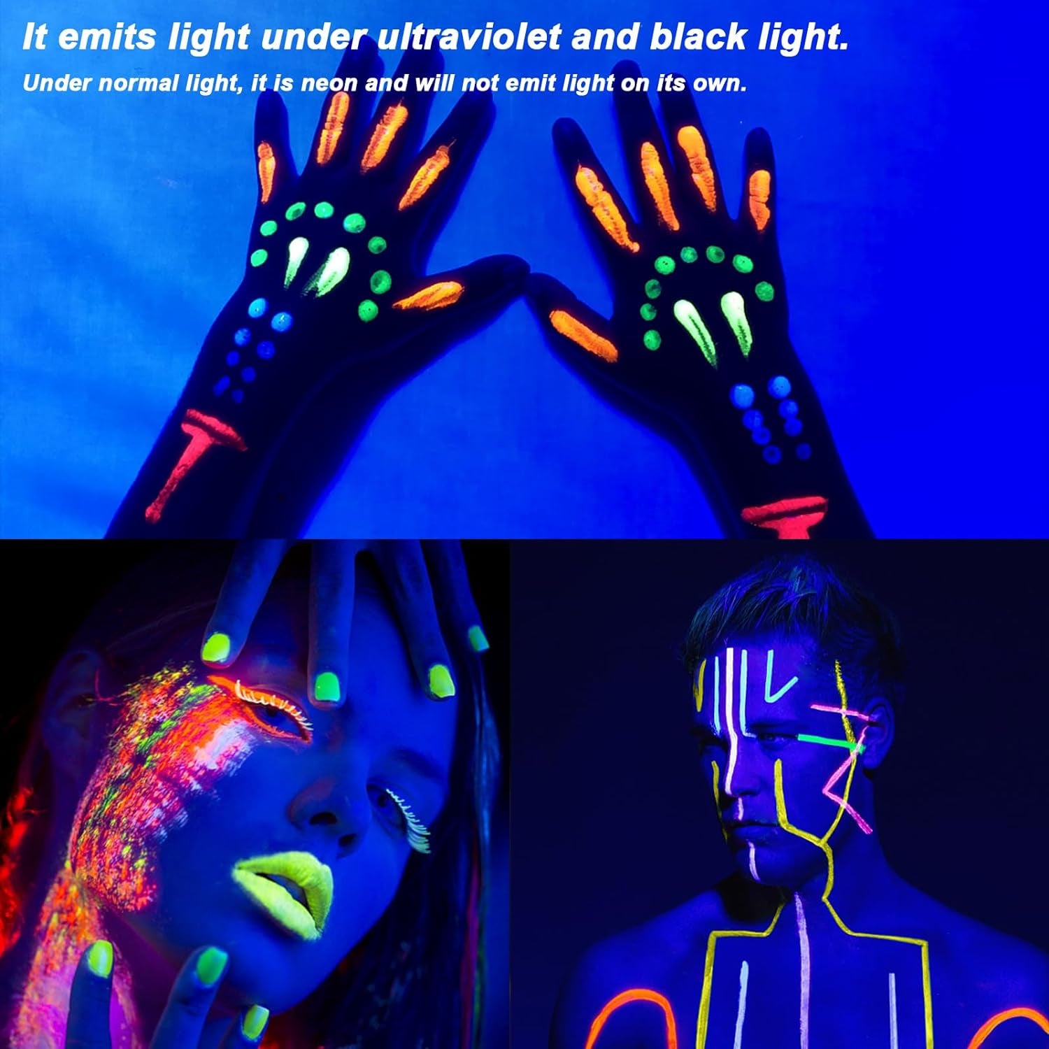 10 Color Glow in the Dark Face Paint,Uv and Black Light Neon Face and Body Painting Set Mardi Gras Halloween Masquerade Black Light Birthday Party Masquerade Party Supplies (10 COLORS)