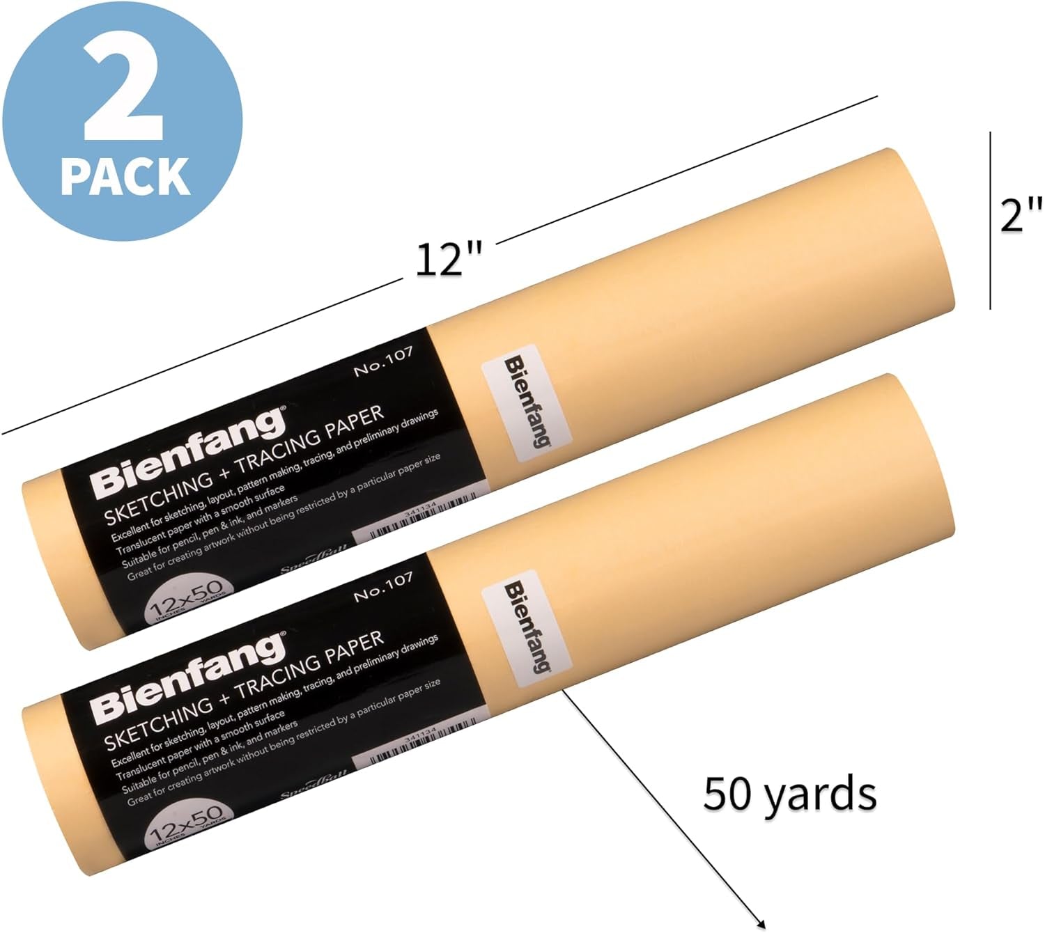 Sketching & Tracing Paper Roll, Canary Yellow, 12 Inches X 50 Yards (2-Pack) 100 Yards Total - for Drawing, Trace, Sketch, Sewing Pattern