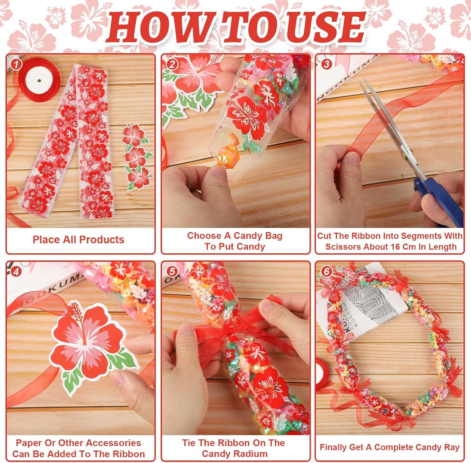 24 Set Graduation Candy Lei Making Kit Hawaiian Lei Bags Congrats Grad Ribbons Candy Tubing Dessert Filler for Party Graduate Gifts