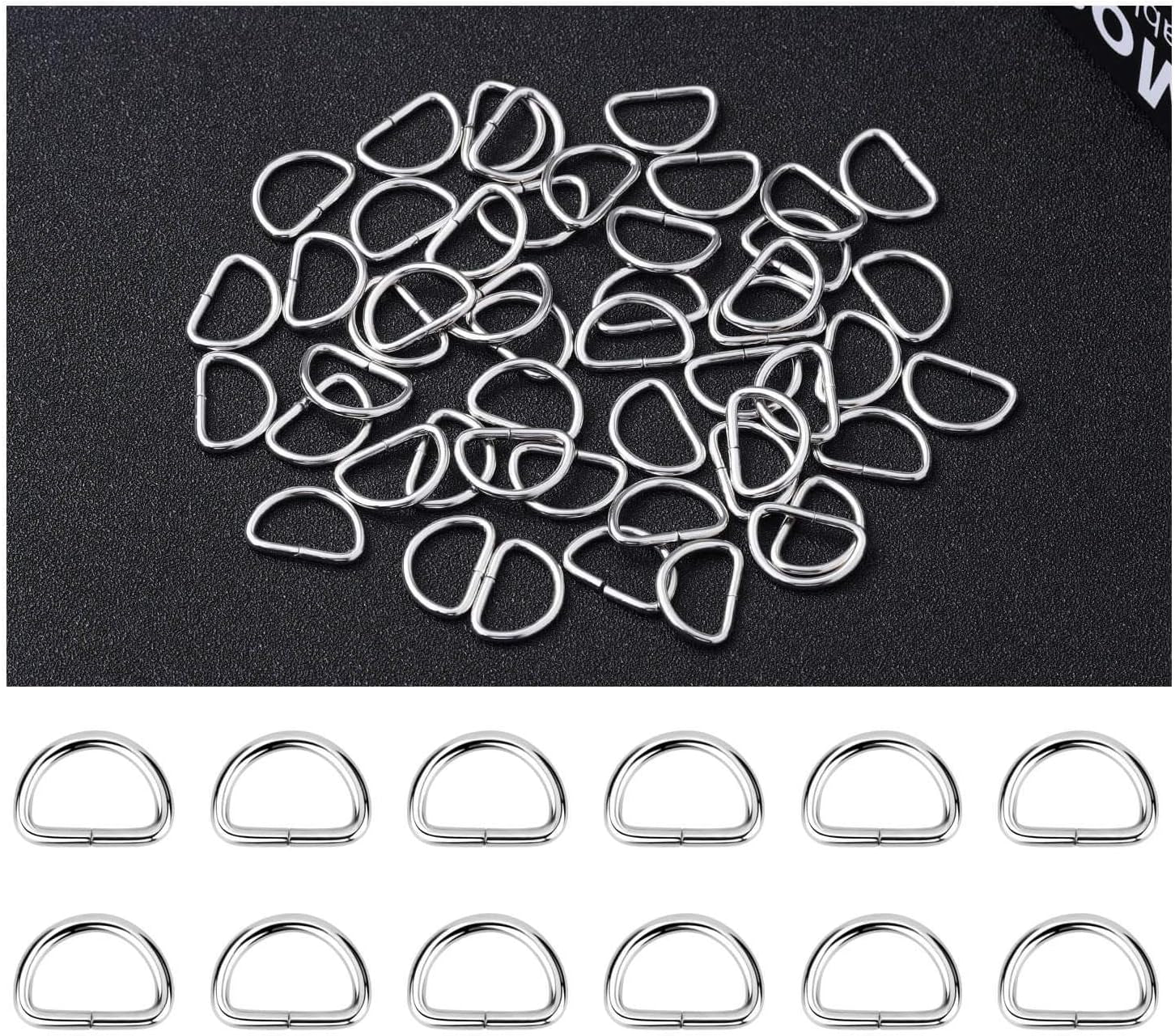 100Pcs Key Chain Clip Hook and D Rings Set Include 50Pcs Swivel Snap Hooks Lanyard Clips and 50Pcs D Rings for Keychain and Purse Hardware (1/2” inside Width)