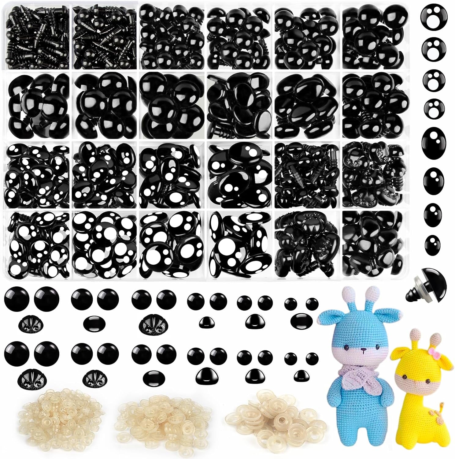 1200PCS Safety Eyes for Amigurumi, Stuffed Crochet Eyes with Washers 6Mm, 8Mm, 12Mm Plastic Crochet Safety Eyes Black Safety Eyes for Crochet Stuffed Animal Eyes for Craft Teddy Bear 6