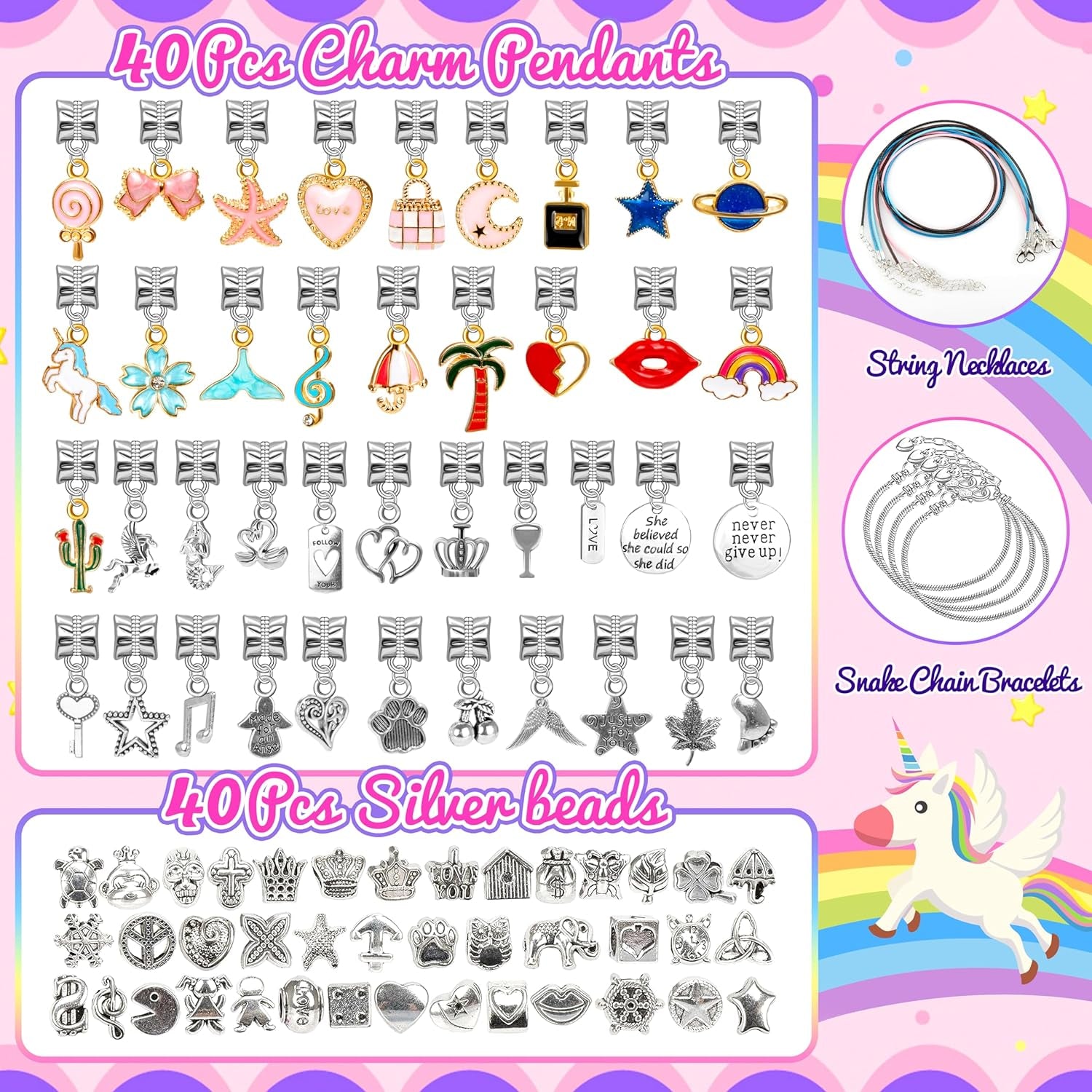 130 Pcs Charm Bracelet Making Kit, Jewelry Toy for Girl Age 8-12 Beads Craft Set for 5 6 7 8 9 10 11 12 Year Old Teenage Birthday Gift