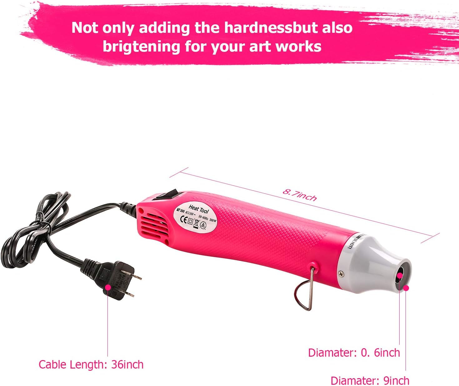 Heat Gun, Crafts Heating Tool Epoxy Resin Molds Silicone Embossing Craft Dryer Paint Blower for Acrylic Pouring Bubble Buster Small Art Heater Blow Guns (Pink)