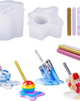 Melted Ice Lolly Resin Epoxy Molds, Silicone Molds for Crafts, Pop and Candy Shape with 10Pcs Sticks, DIY Melting Sculpture, Summer Ornaments