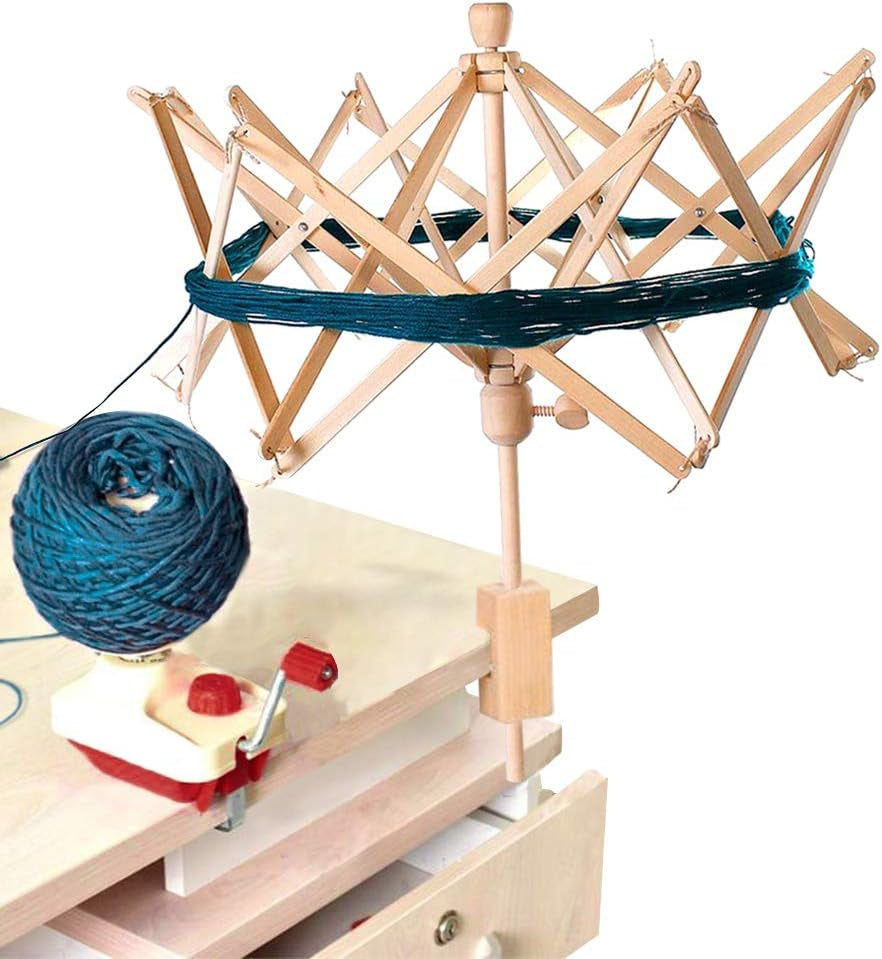 Wooden Umbrella Swift Yarn Winder - Knitting Umbrella 24" Swift Yarn Winder Holder, 1Pcs Swift Yarn Winder