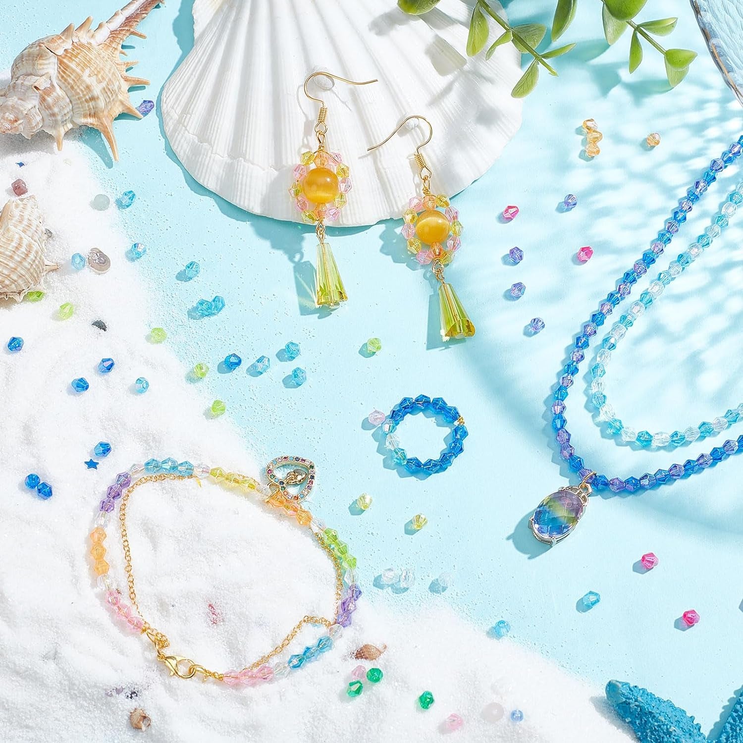 2500Pcs Faceted Acrylic Beads 4Mm Colorful Beads 10 Color Crystal Bicone Beads Loose Beads Assortment Craft Seed Beads for Earring Bracelet Necklace Keychain Flower Jewelry Making