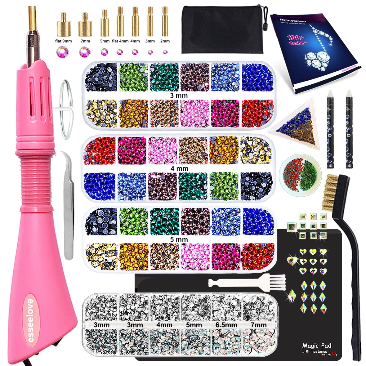 Hotfix Applicator Tool, DIY Hot Fix Rhinestone Setter, Hot Fixed Kit, 5679 Pcs, AB, Clear, 34/30/20/16/10SS, 12 Colors, Bigger Rhinestones, Gem Picker, Bedazzler Kit with Rhinestones