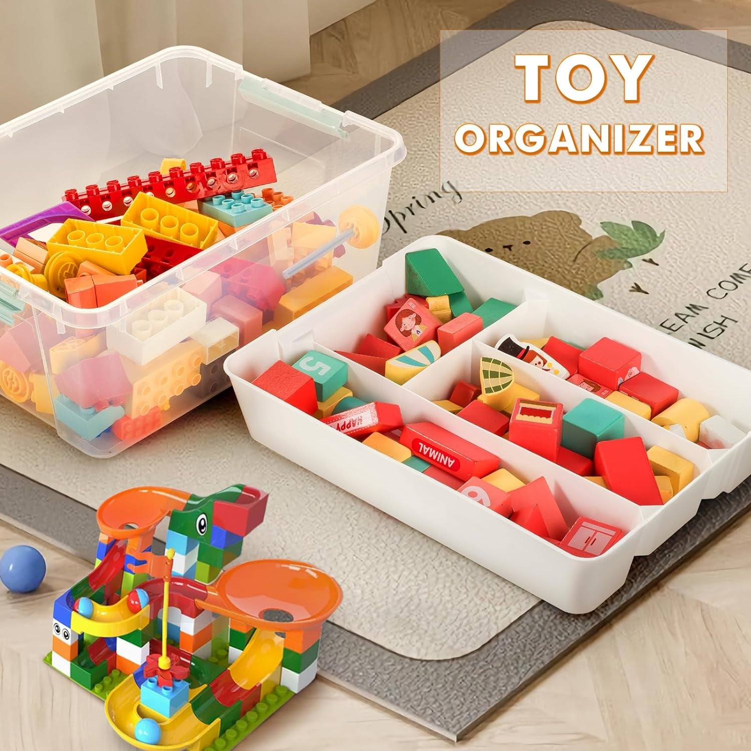 Plastic Storage Box with Removable Tray Caddy, Clear Art Supply Craft Organizers and Storage Bin, Playroom Container Organizer with Lid for Lego, Bead, Crayon, Tool, Sewing, Playdoh, Toy