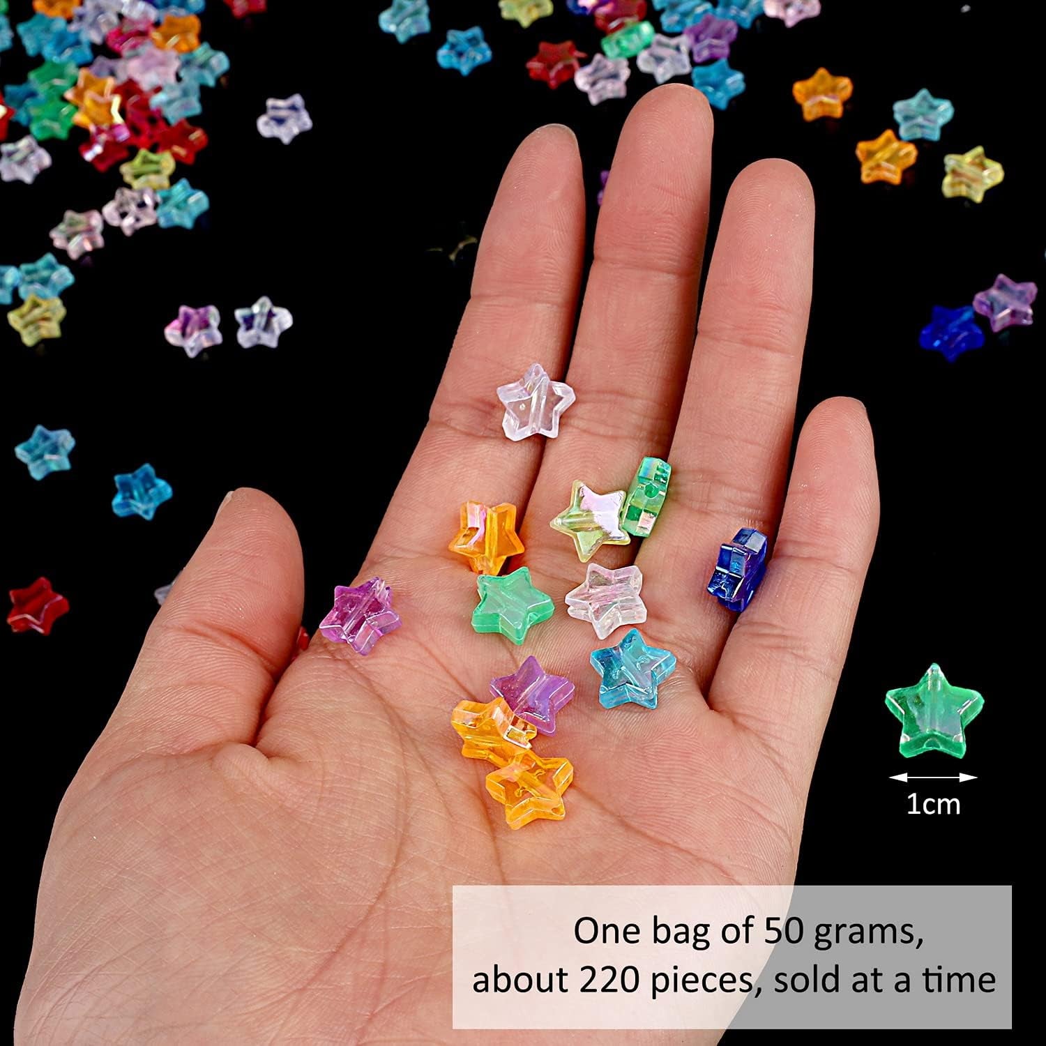 220 PCS Star Beads, 10Mm Friendship Bracelet Beads Clear Acrylic Star Shape Spacer Beads Colored Star Beads for DIY Jewelry Bracelet Earring Necklace Craft Making with 5M Elastic String