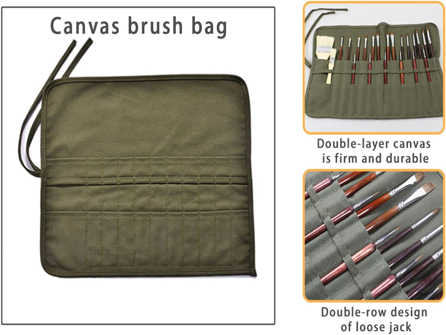 2 Sets Paint Brush Holder, 22 Slots Paint Brush Storage for Acrylic Oil Watercolor Gouache Artist Paint Brush Roll Canvas Pouch, Holds 100 Brushes