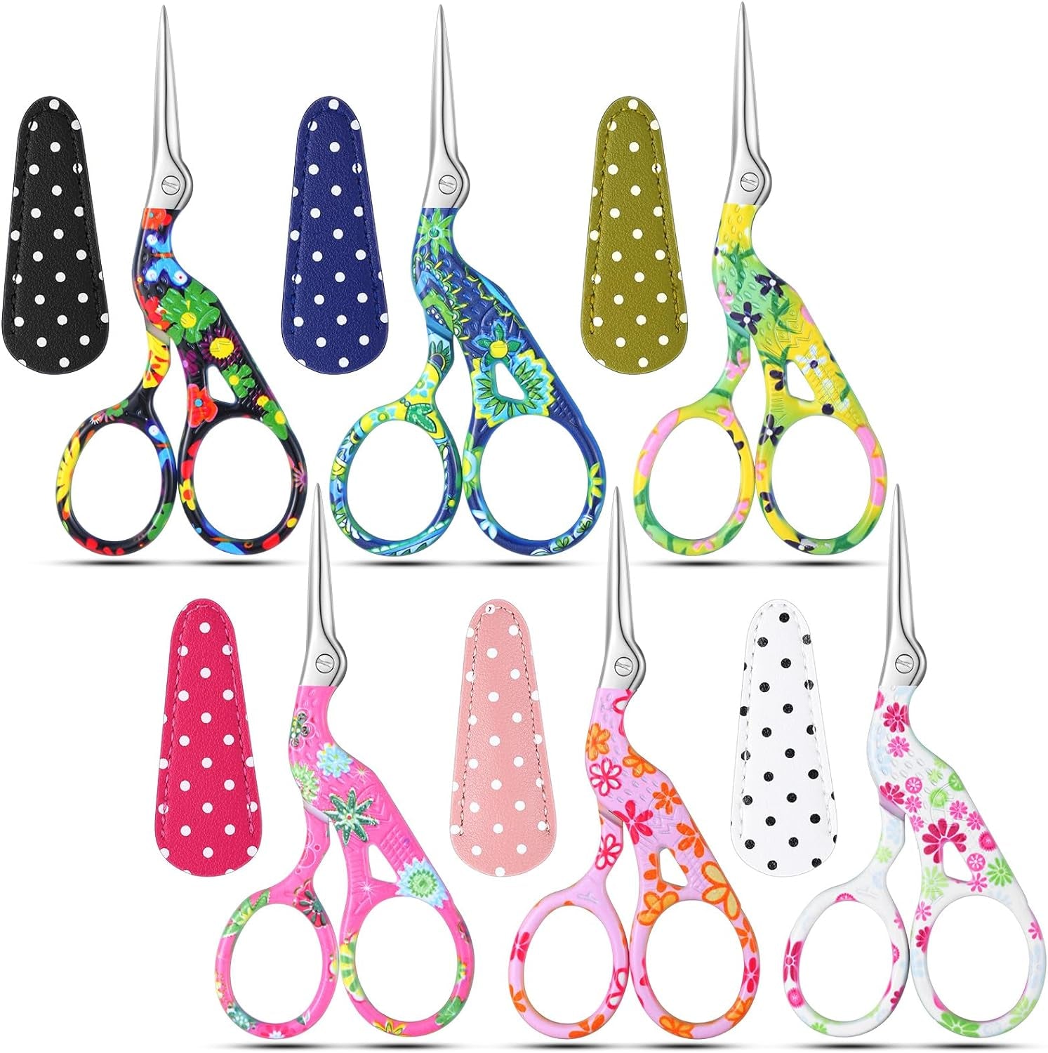 6 Pcs 3.6 Inch Embroidery Scissors with Artificial Leather Cover Sewing Scissors Stainless Steel Vintage Craft Scissors for Crafting Threading DIY Needlework Art Manual Handicraft (Fresh)