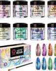 Chameleon Chunky Flakes, Resin Supplies-8 Color Intense Colorshift Pigment Powder for Resin Crafts/Tumblers, Chrome Powder Iridescent Eyeshadow Flakes for Nail Art/Paints/Soap Making