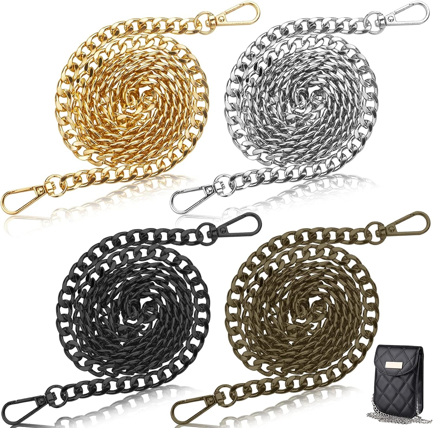 4 Pack 47" Purse Chain, 4 Colors Bag Chain Crossbody Chain Strap Replacement