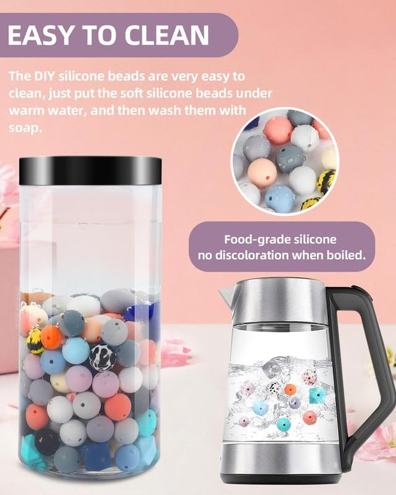248Pcs Silicone Beads for Keychain Making Kit, 15Mm Silicone Beads Bulk, Multiple Styles & Colorful Rubber Beads for Keychains Making DIY Necklace Bracelet Jewelry Crafts