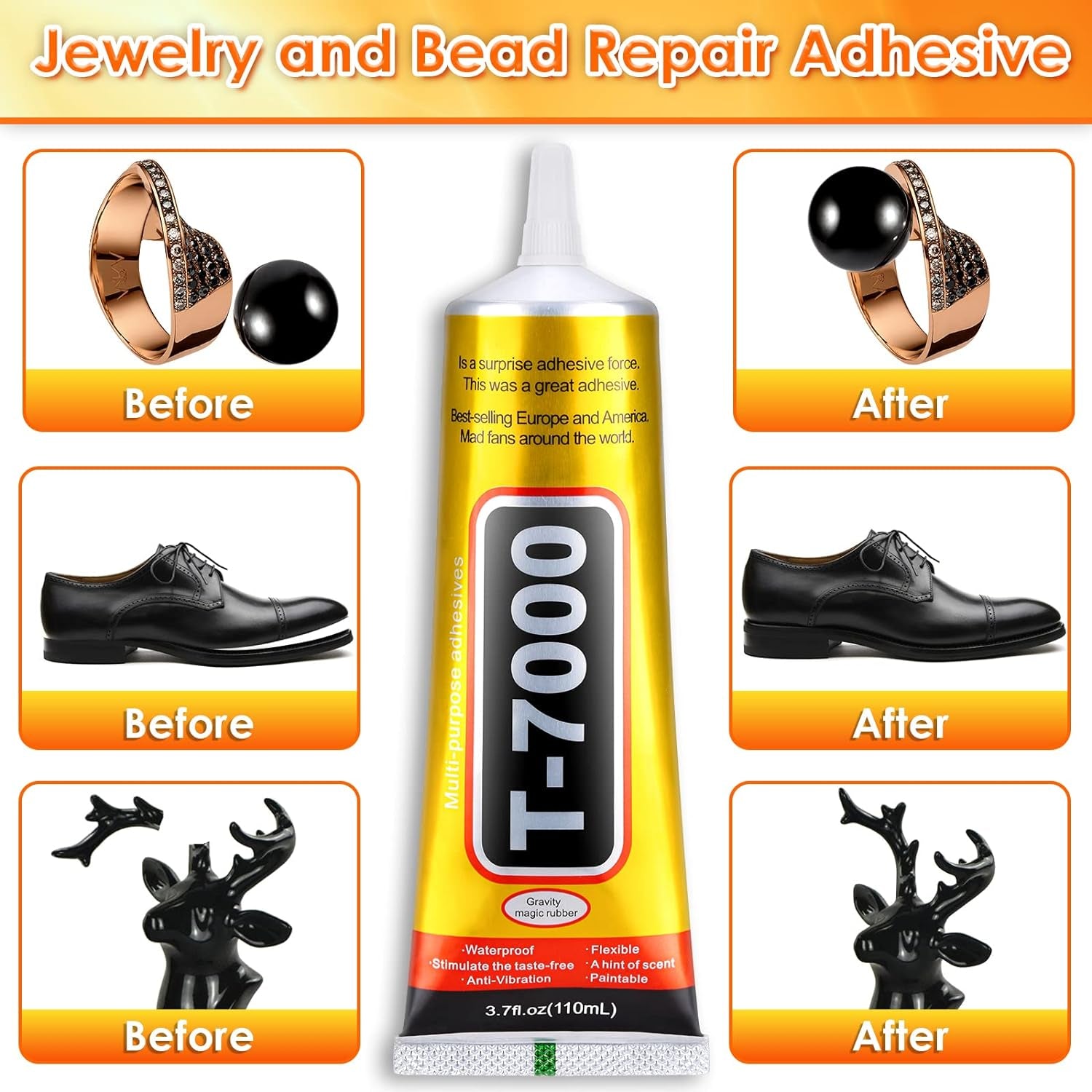 Upgrade T-7000 Black Adhesive Glue for Phone,  110Ml Waterproof Jewelry Glue Precision Craft Adhesive for Cell Phone Screen Repair Glass Wood Crafts Metal and Stones