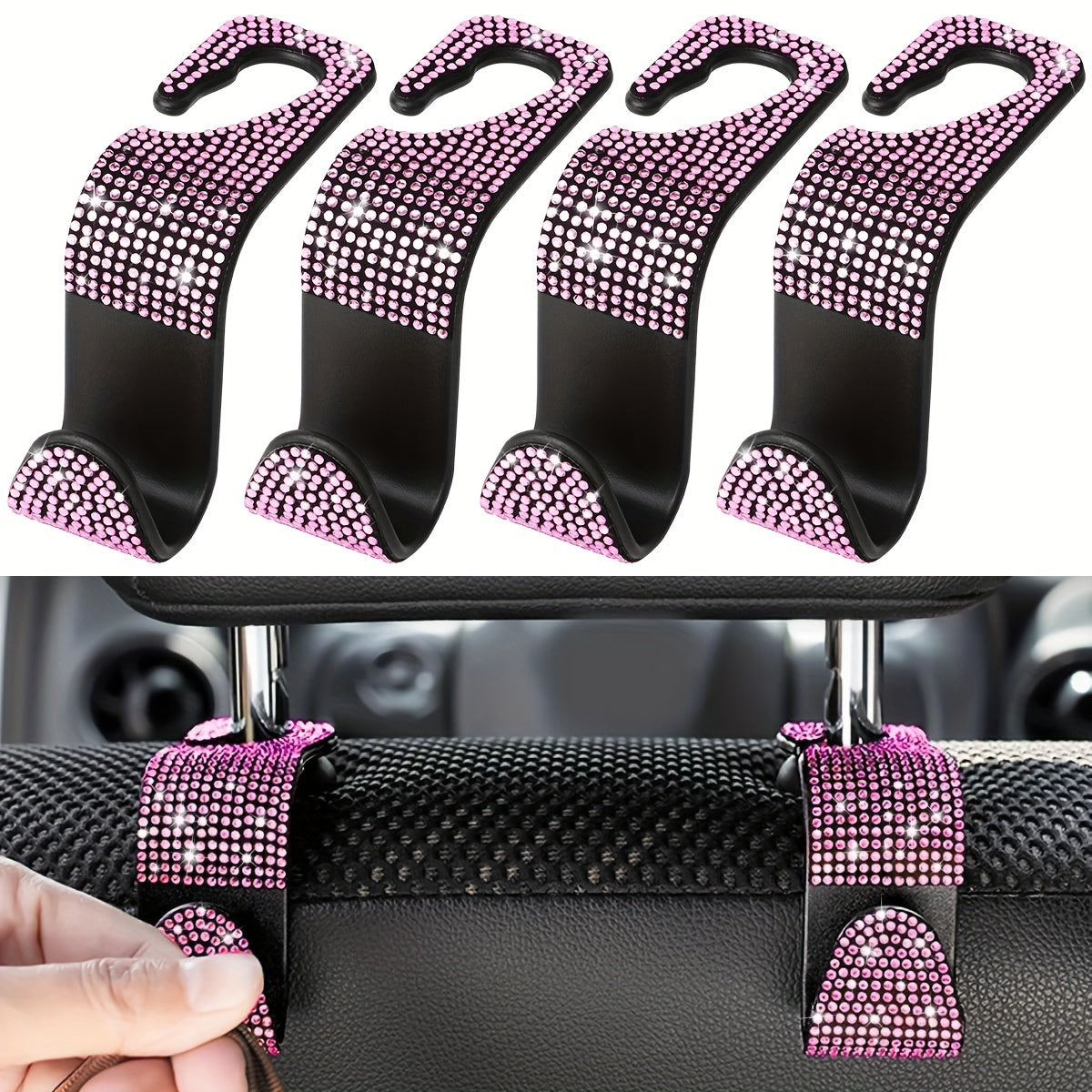 Crystal Car Seat Back Hooks – Heavy-Duty ABS, Bling Car Interior Accessories