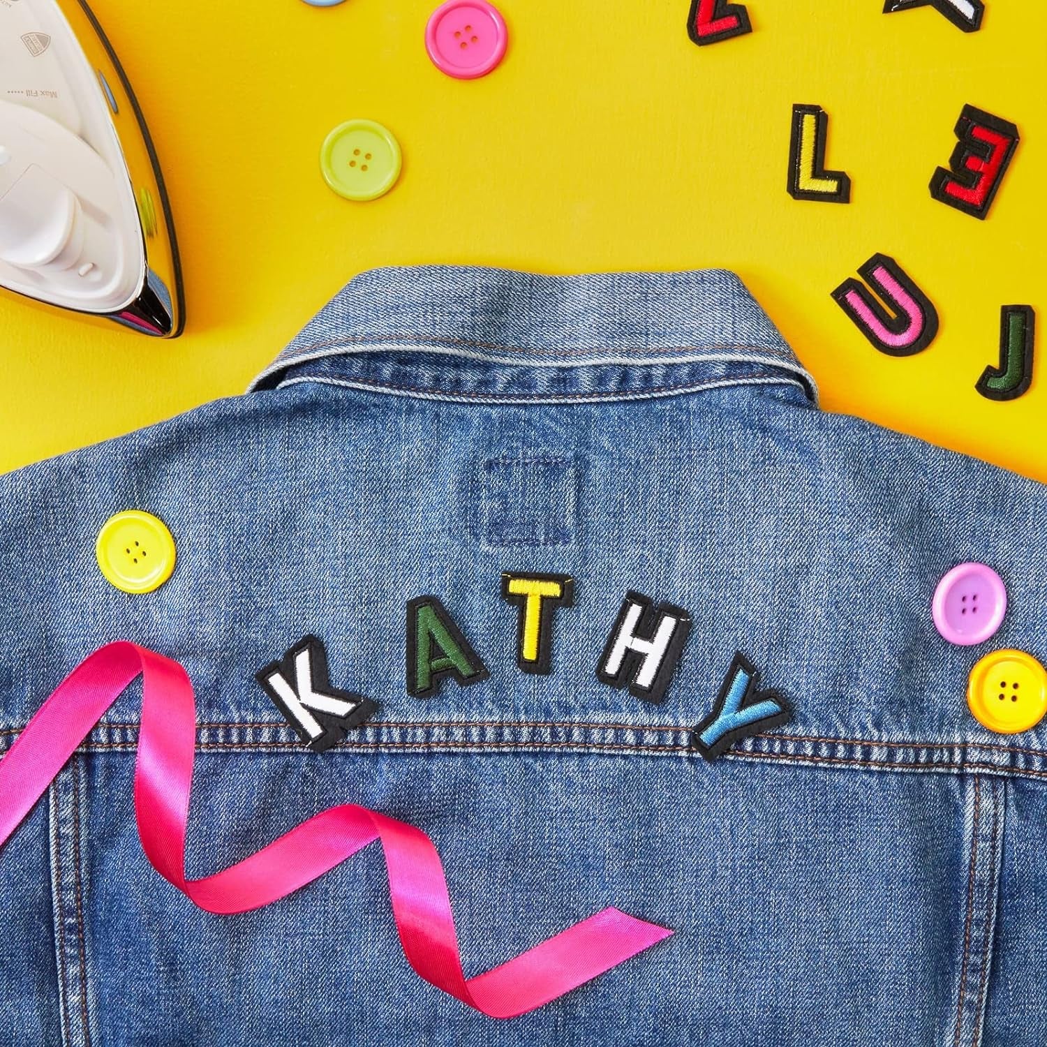104 Pieces Iron on Letters for T-Shirts, 4 Sets of 26 Embroidered Alphabet A-Z Patches for Denim Jackets, Hats, Fabric (1 In)