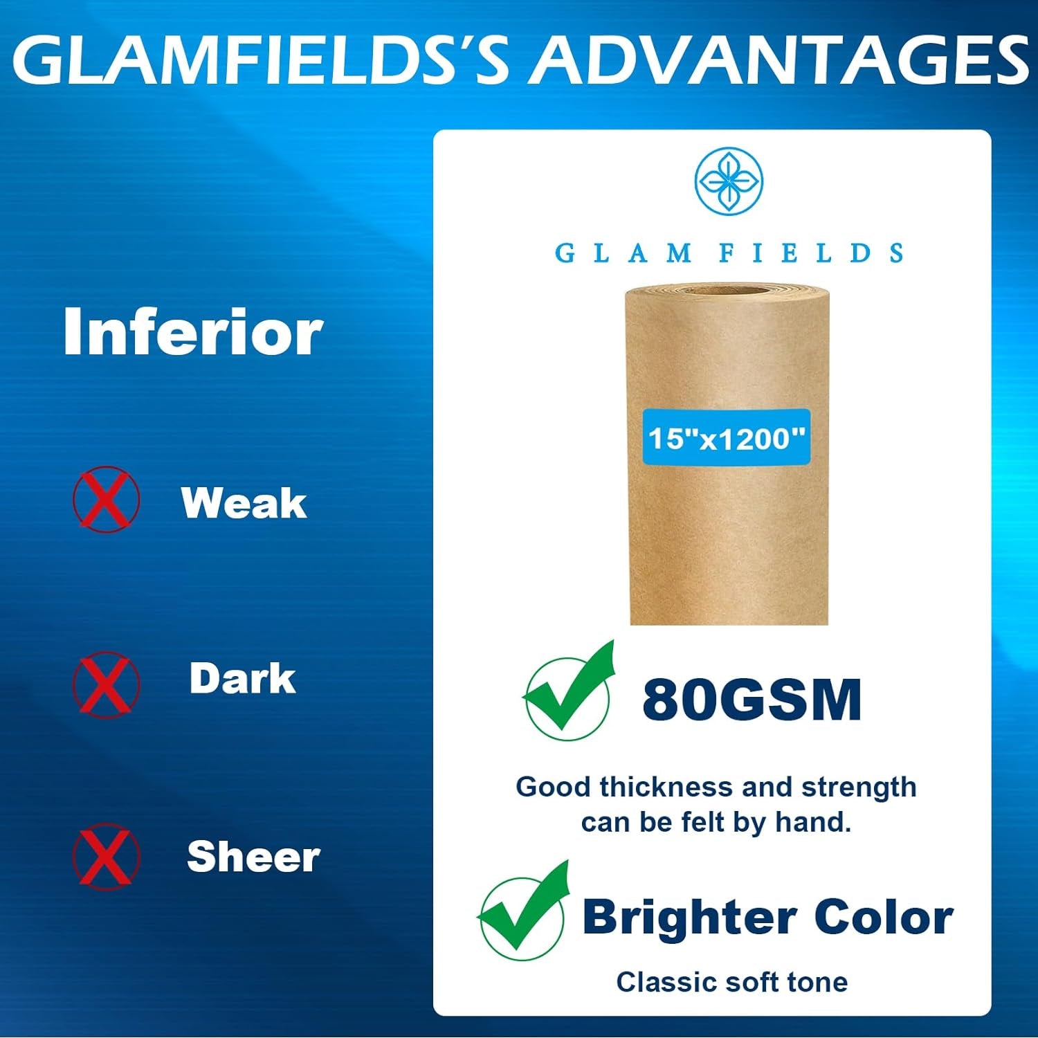 Brown Wrapping Paper, Craft Paper 15" X 1,200" (100Ft), Kraft Paper Roll for Gift Packing, Moving, Shipping, Postal, Art Crafts, Floor Covering, Bulletin Boards, Table Runner