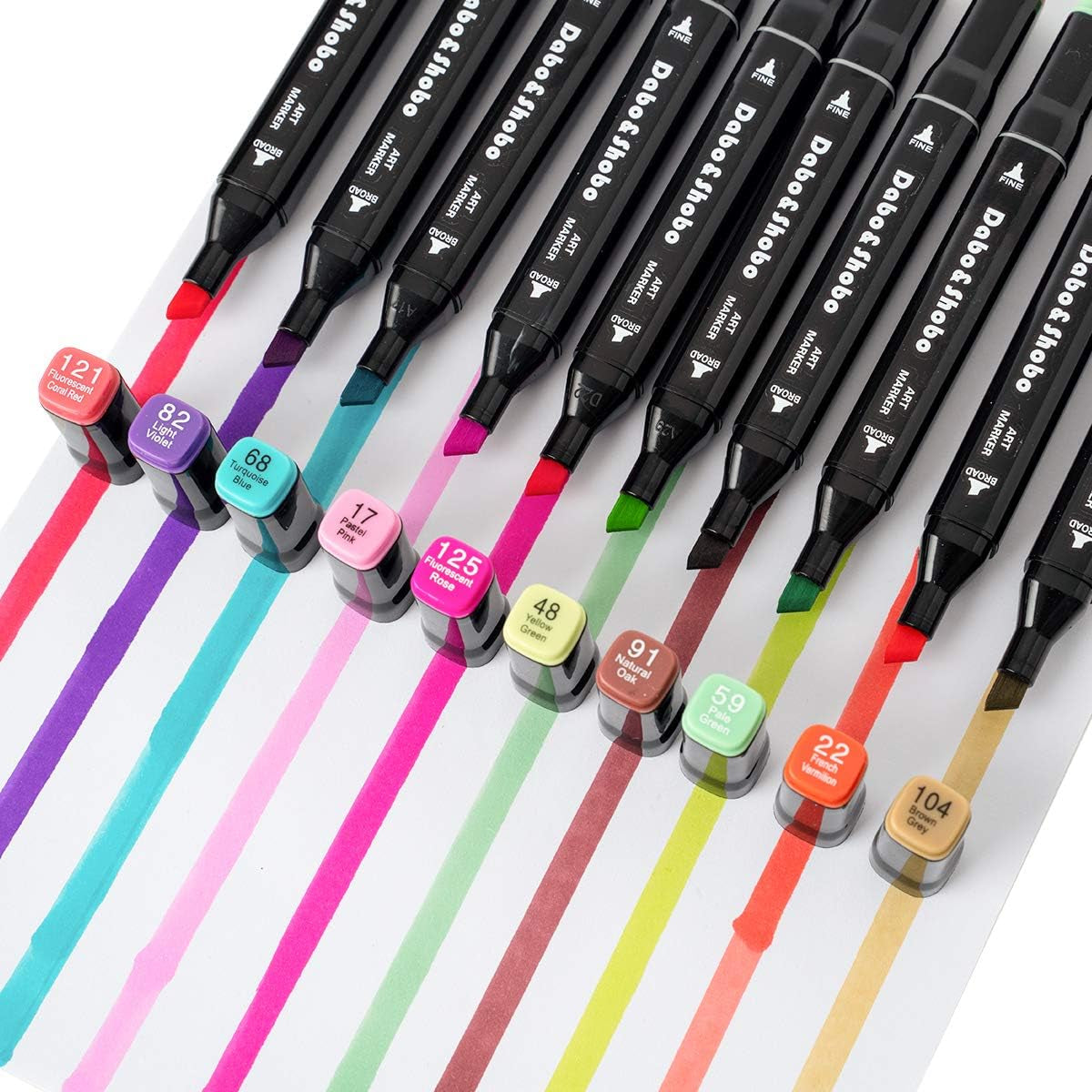 80 Color Alcohol Marker Pens, Bright Permanent Markers for Coloring, Markers for Adults Coloring Book, Wide Chisel and Fine Tip, Dual Tip Design, Equipped with Black Suitcase