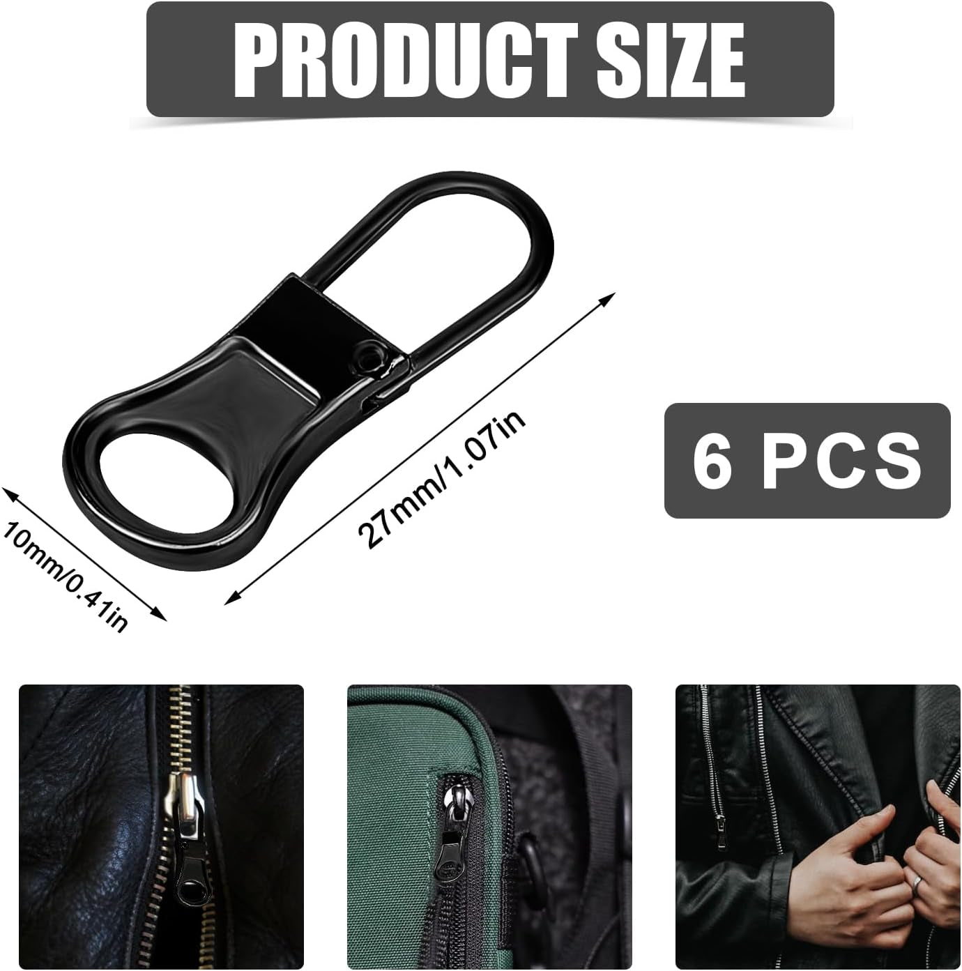 6Pcs Zipper Pull Replacement, Detachable Zipper Pulls Zipper Replacement Zipper Repair Kit Zipper Replacement Slider for Jacket Pants Coat Shoes Suitcase Backpack (Dark Grey)