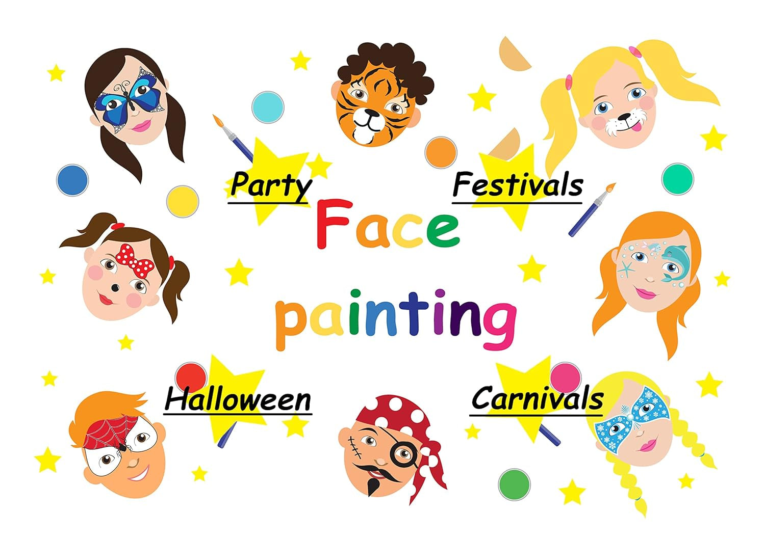 Face Painting Kit for Kids - 16 Colors Water Based Body Face Paint Includes Brushes,Sponges,Glitters,Gem Sheet,Instructions,Stencils for Halloween Party Costume SFX Makeup