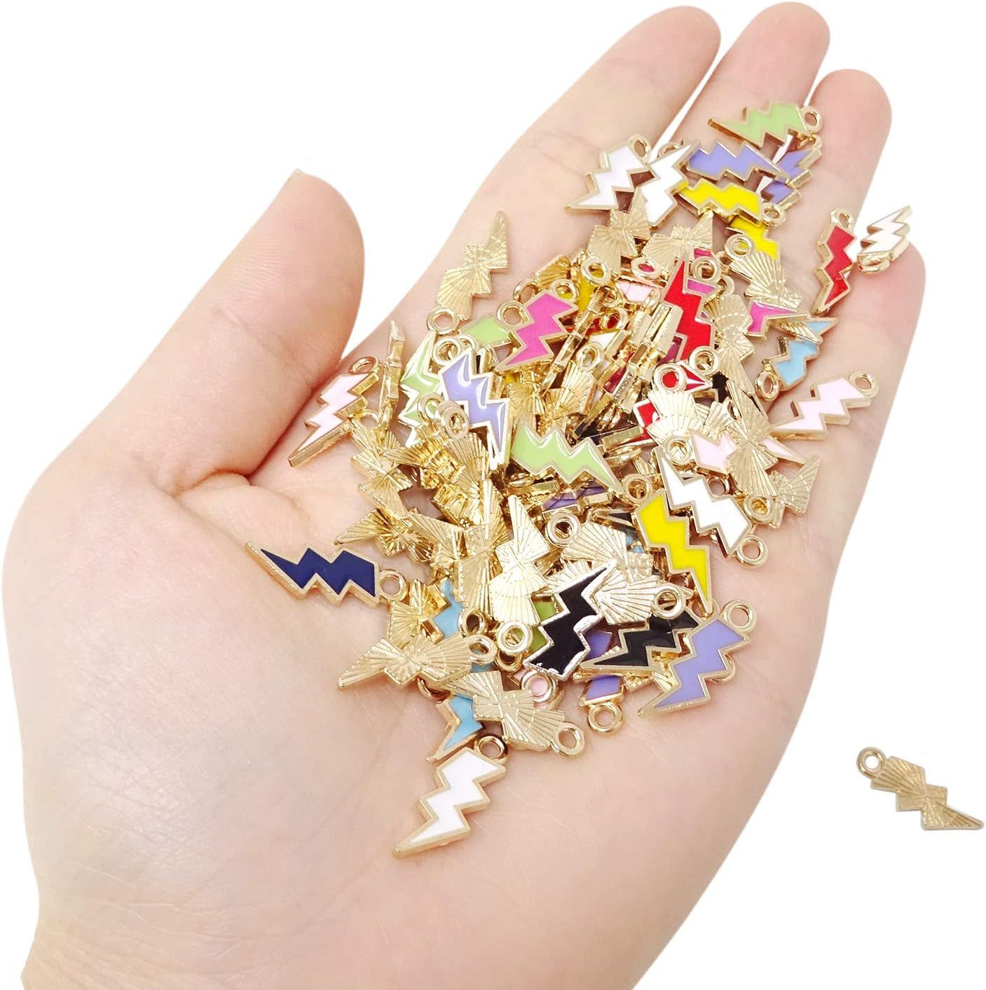 100PCS Zinc Alloy Enamel Flash Shape Charms Pendants Lightning Bolt Charms Flash Thunder Pendant for Bracelet Necklace Earrings DIY Jewelry Making Accessories (10 Colors)