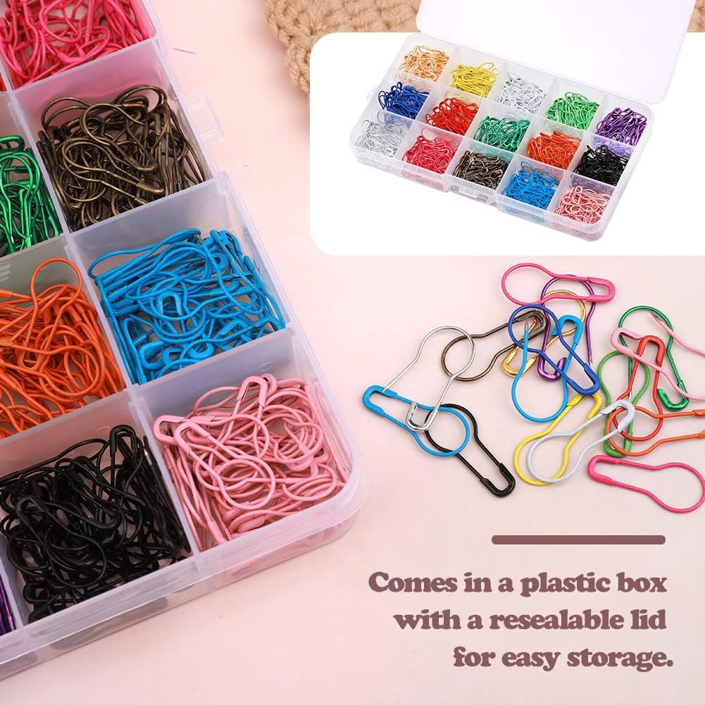 600 PCS Safety Pins, Colorful Metal Knitting Bulb Pins with Storage Box 15 Colors Stitch Markers for Clothing Labels Crochet Stitch Markers DIY Craft Project