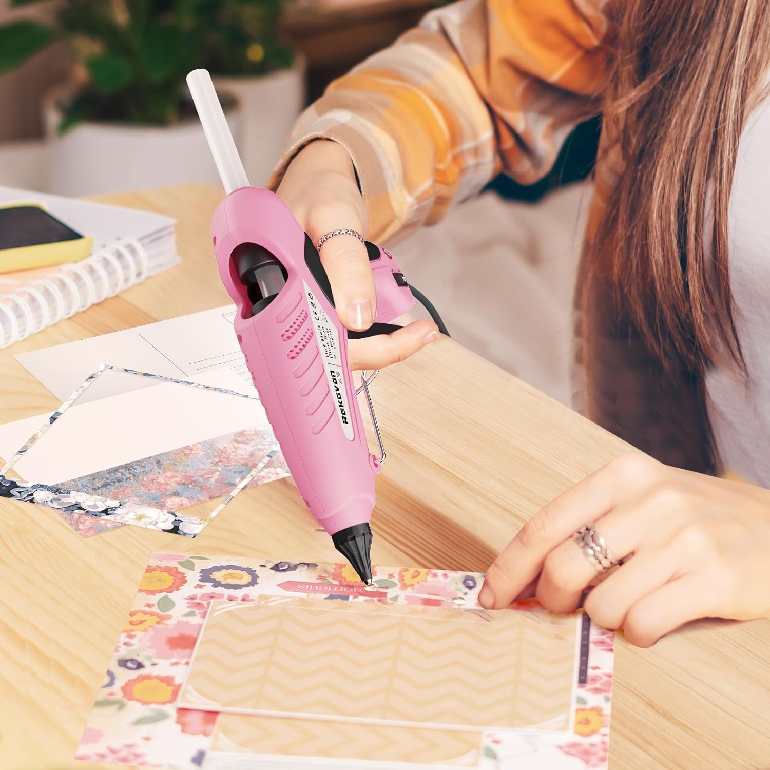 Hot Glue Gun,  Pink Glue Gun Kit Full Size, 80/200W Dual Power, ON/OFF, with 20 Transparent&amp;10 Colored Glue Sticks(7/16&quot;), Fast Preheating Heavy Duty Glue Gun for Crafts, DIY, Arts, Home Repair