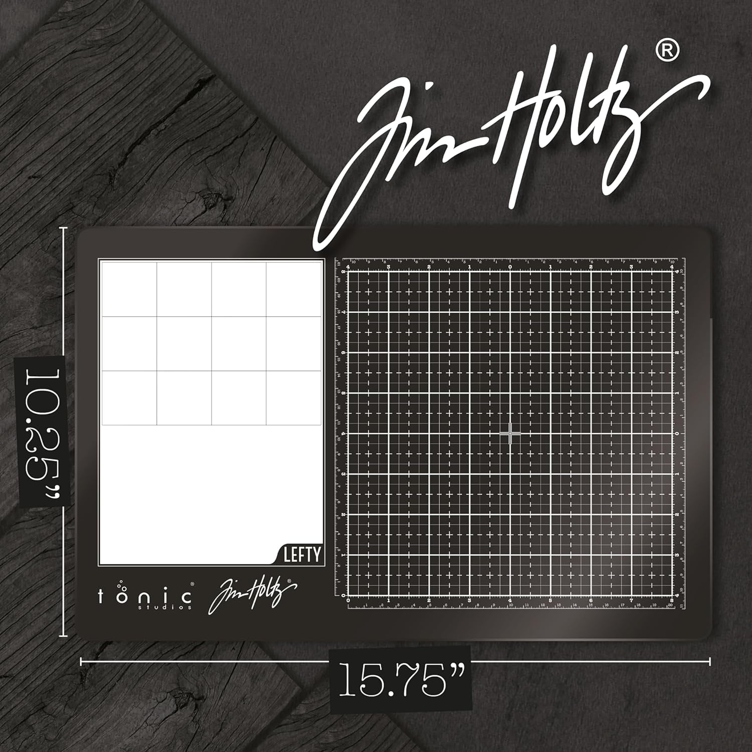 Tim Holtz Travel Glass Cutting Mat - Portable Work Surface with 8X8 Measuring Grid and Palette for Mixed Media - Art Supplies with Carry Case