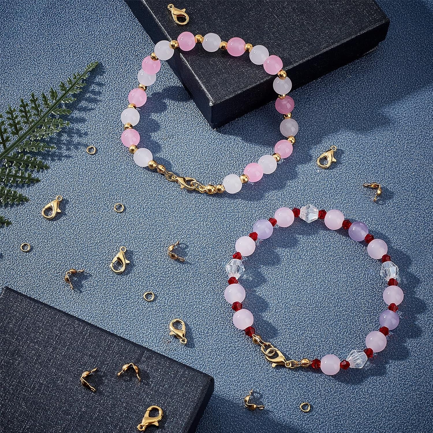 500Pcs Jewelry Making Accessory Set 200Pcs 4Mm 21 Guage Open Jump Ring 100Pcs 12X6Mm Lobster Claw Clasp 200Pcs 7Mm Bead Tips Knot Covers for Earring Bracelet Jewelry Making, Gold