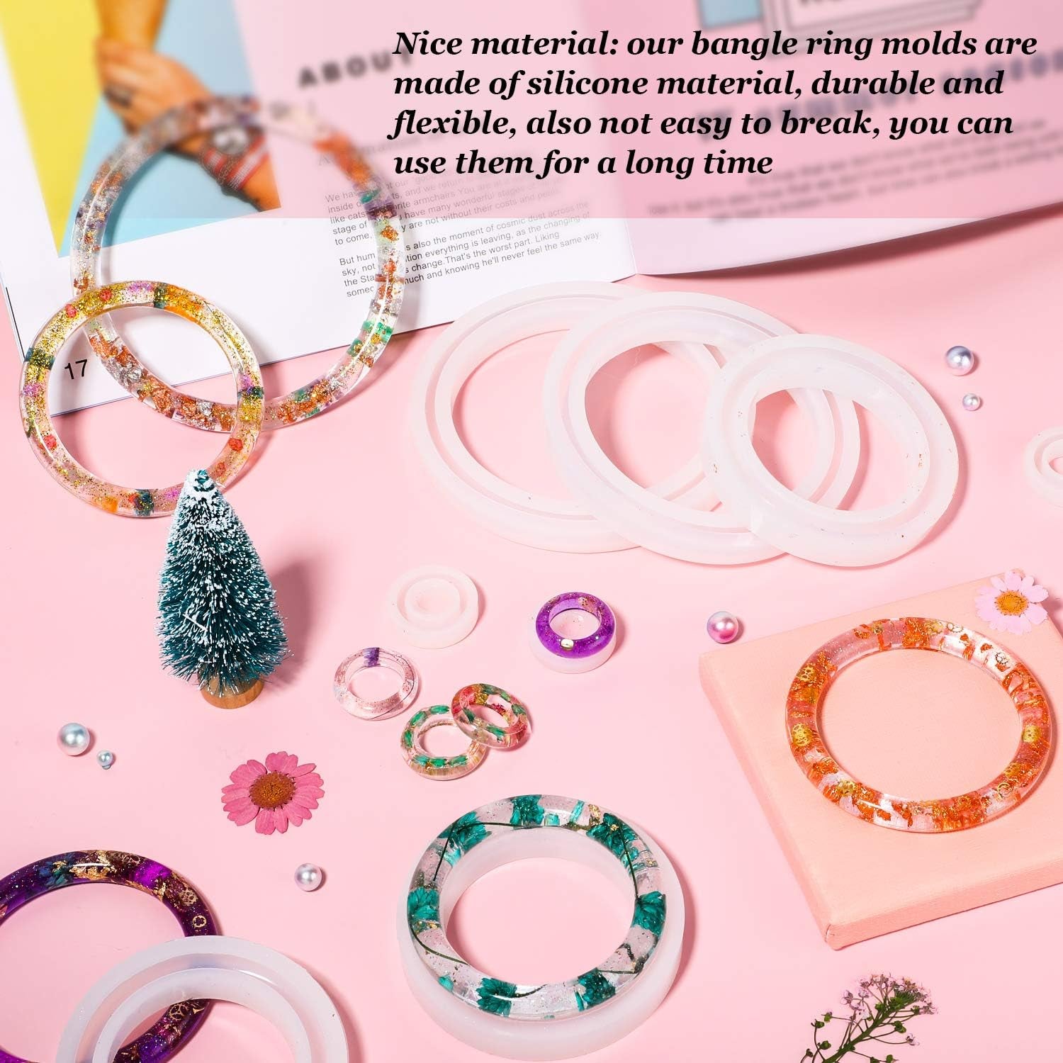 9 Pieces Silicone Bracelet Mold and Ring Resin Casting Mold Set round Epoxy Jewelry Mold Silicone Bangle Ring Mold for Jewelry DIY Crafts Making Supplies