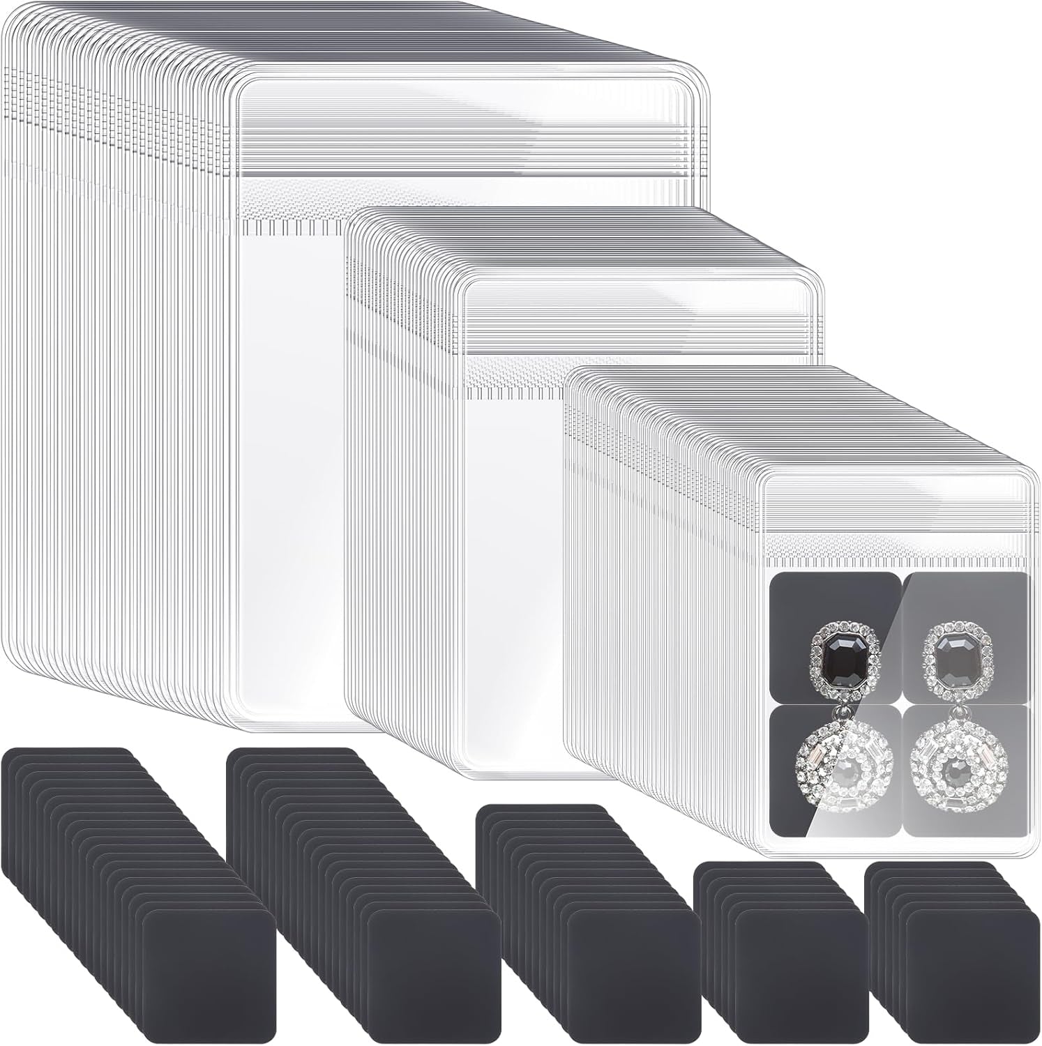 200 Pcs anti Tarnish Strips with Clear Plastic Jewelry Bags Sets, 100 Assorted Size Transparent Jewelry Storage Bags and 100 anti Tarnish Strips for Packaging Jewelry Rings Earrings (3 Sizes)