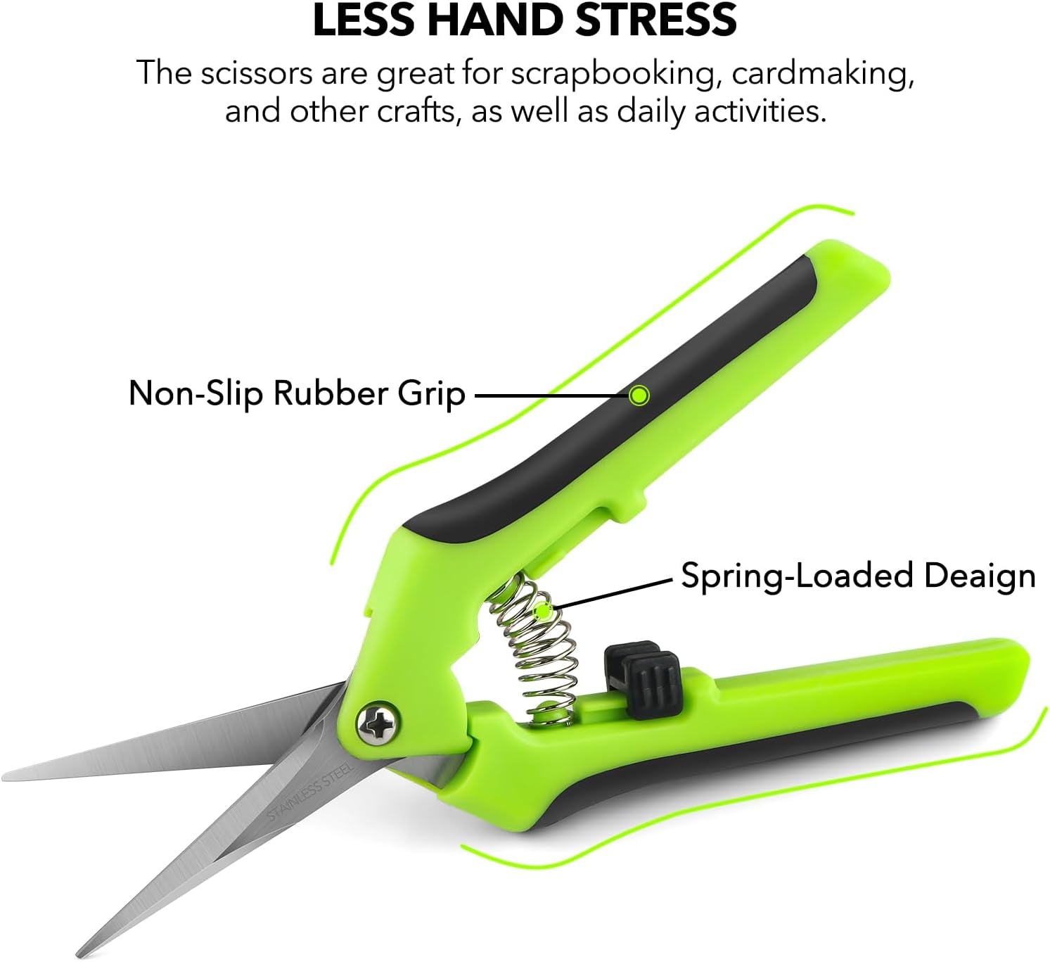2 Ergonomic Spring-Action Scissors,Spring-Loaded Craft Shears with Stainless Steel Blades,For Cutting Intricate Details and Tight Patterns for People with Arthritis or Limited Hand Strength