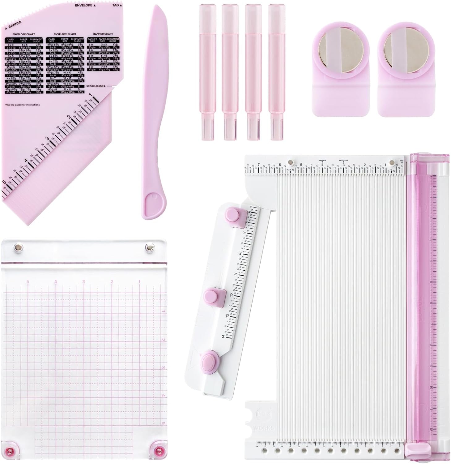 , All in One Scrapbooking Tool, Lilac, Includes Trimmer, Scoring, Bone Folder, Banner Maker, Tag Maker, Enveloper Maker, Scoring Board, Tab Maker, Corner Rounder, Hole Punch