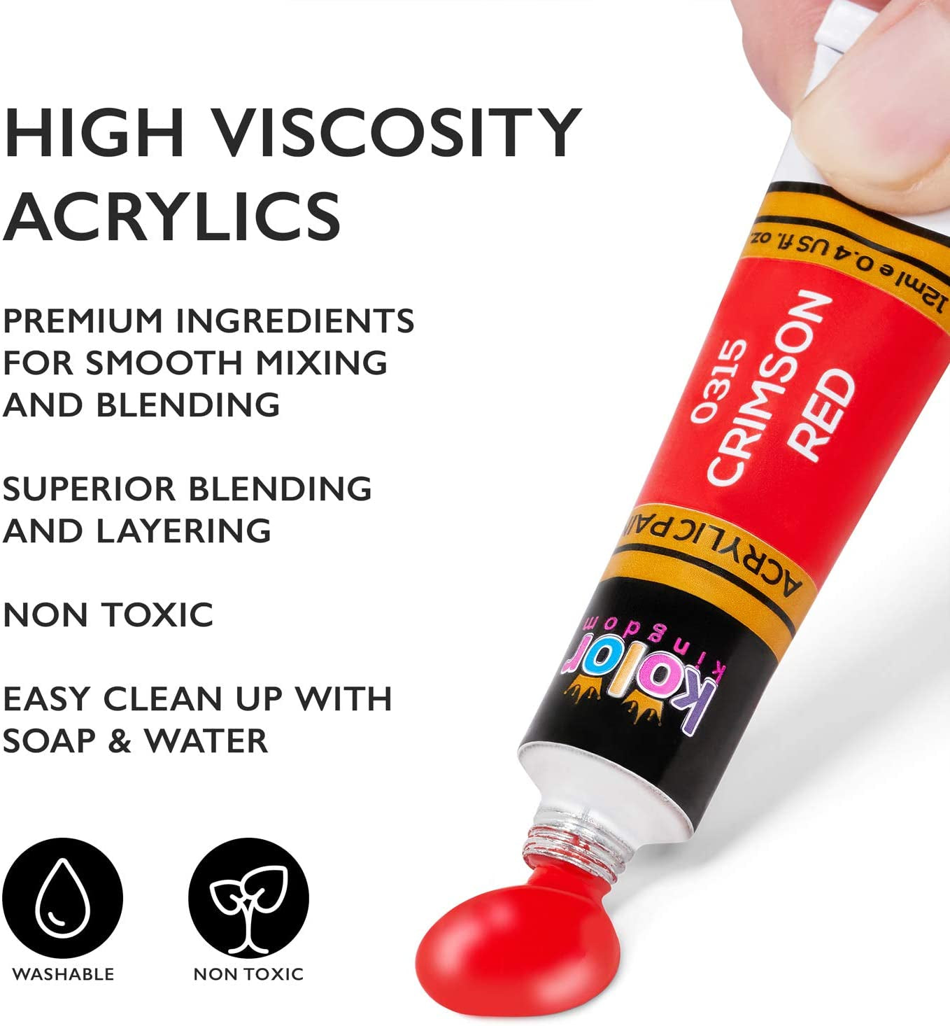 Acrylic Paint Set Canvas Art Paints 24 Colors (0.41Oz,12 Ml) with 3 Brushes - Painting Canvas, Paper, Wood, Rock, Ceramic &amp; Fabric