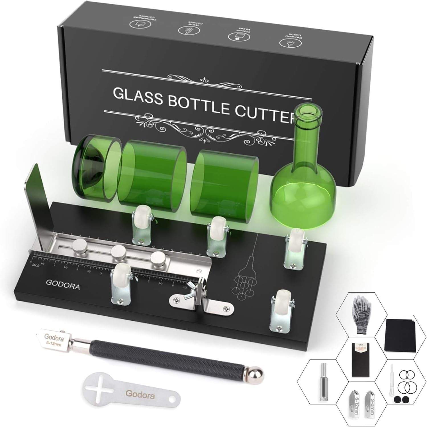 Glass Bottle Cutter, Upgraded Glass Cutter for Bottles & Glass Cutter Bundle - DIY Machine for Cutting Wine, Beer or Soda round Bottles & Mason Jars, Perfect Score Bottle Cutter