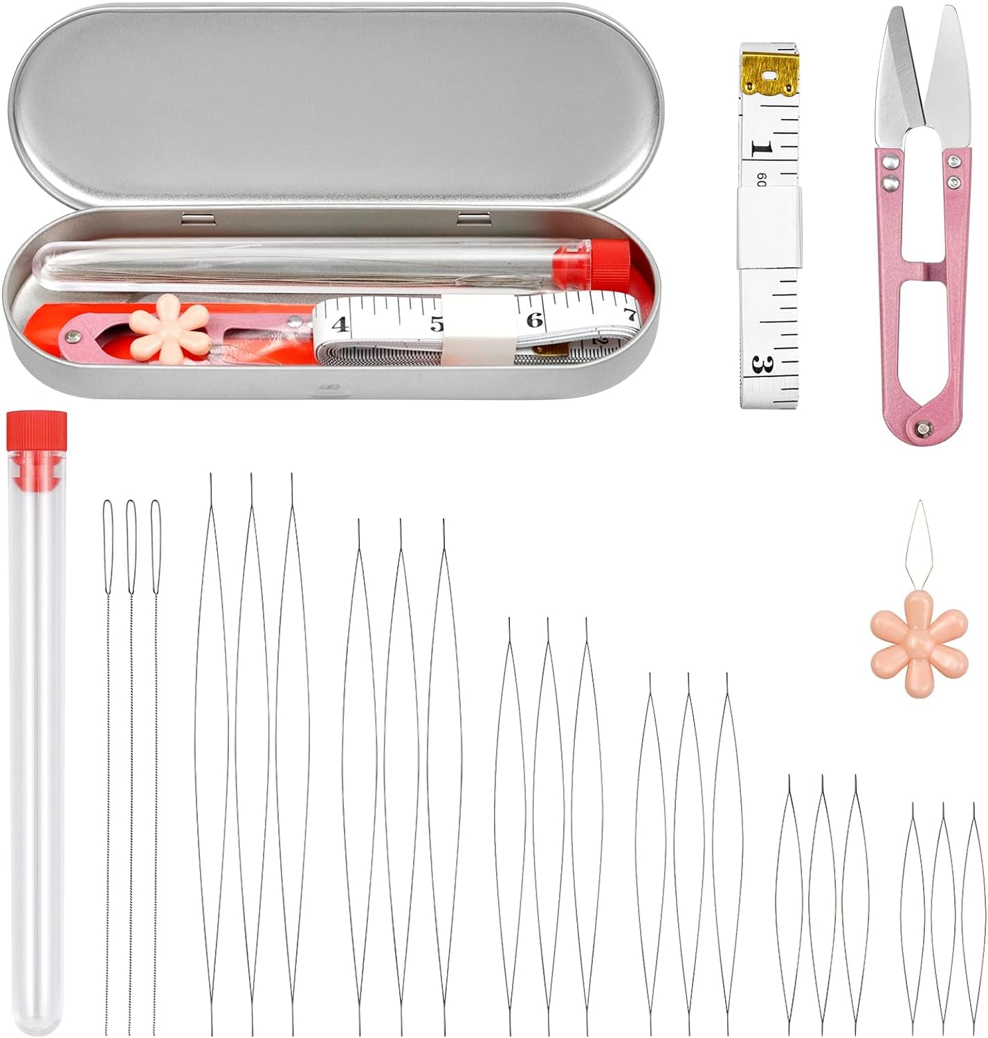 21 Pieces Beading Needles Set, 6 Sizes Seed Beads Needles Big Eye Beading Needles Collapsible Beading Needles Set for Jewelry Making