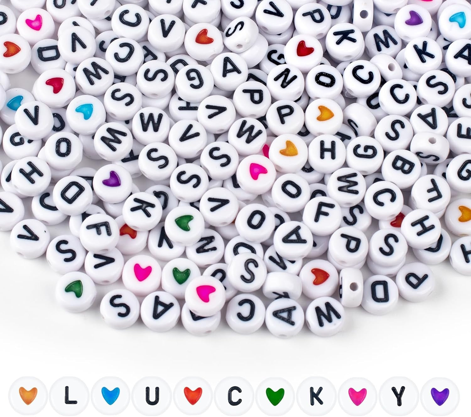 1000PCS Colourful Letter Beads for Threading, 4 X 7 MM, A-Z White Letter Beads and Colourful Heart Beads, Acrylic round Beads for Jewellery DIY Making Crafts Bracelets Necklaces Ornaments-Gold
