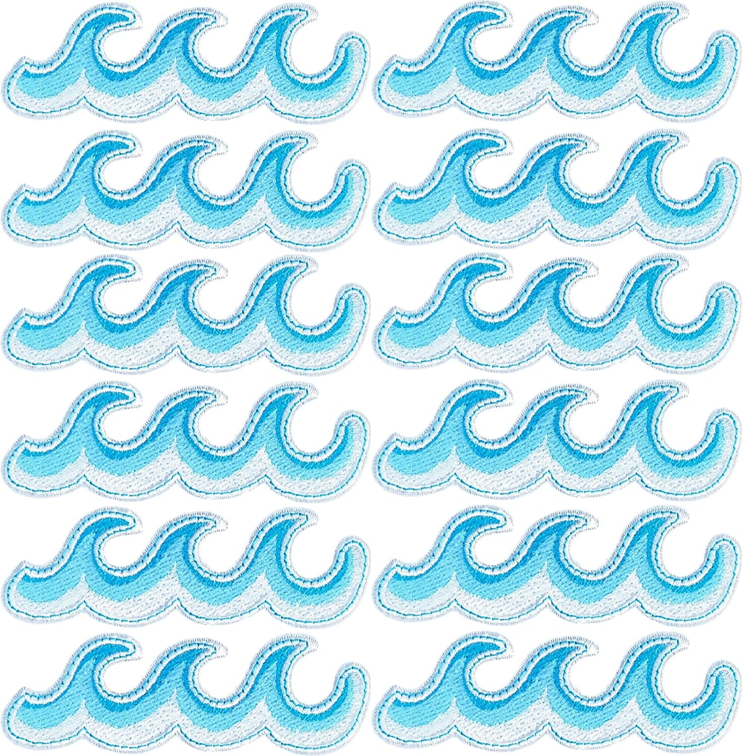 10 Pieces Ocean Wave Embroidered Patches Blue Sea Wave Iron on Patch Wave Applique Repair Patch for Clothes Dress Jackets Caps DIY Embroidery Patches Sewing Craft Decoration