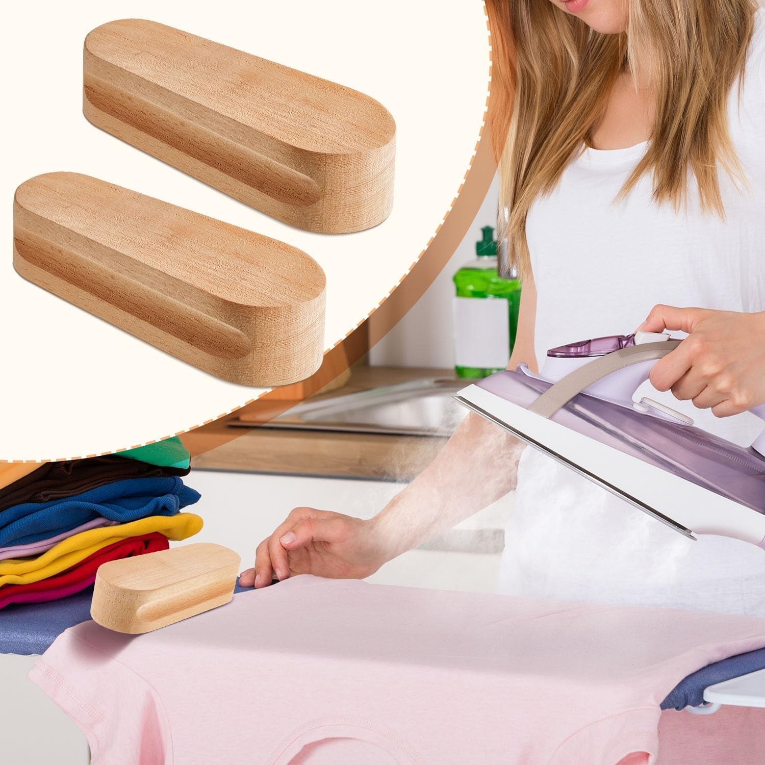 2 Pcs Beech Wood Tailors Clapper Wooden Clapper Sewing Tool Steam Iron Tailor Wooden Clapper for Sewing Quilting Ironing (7 Inch)