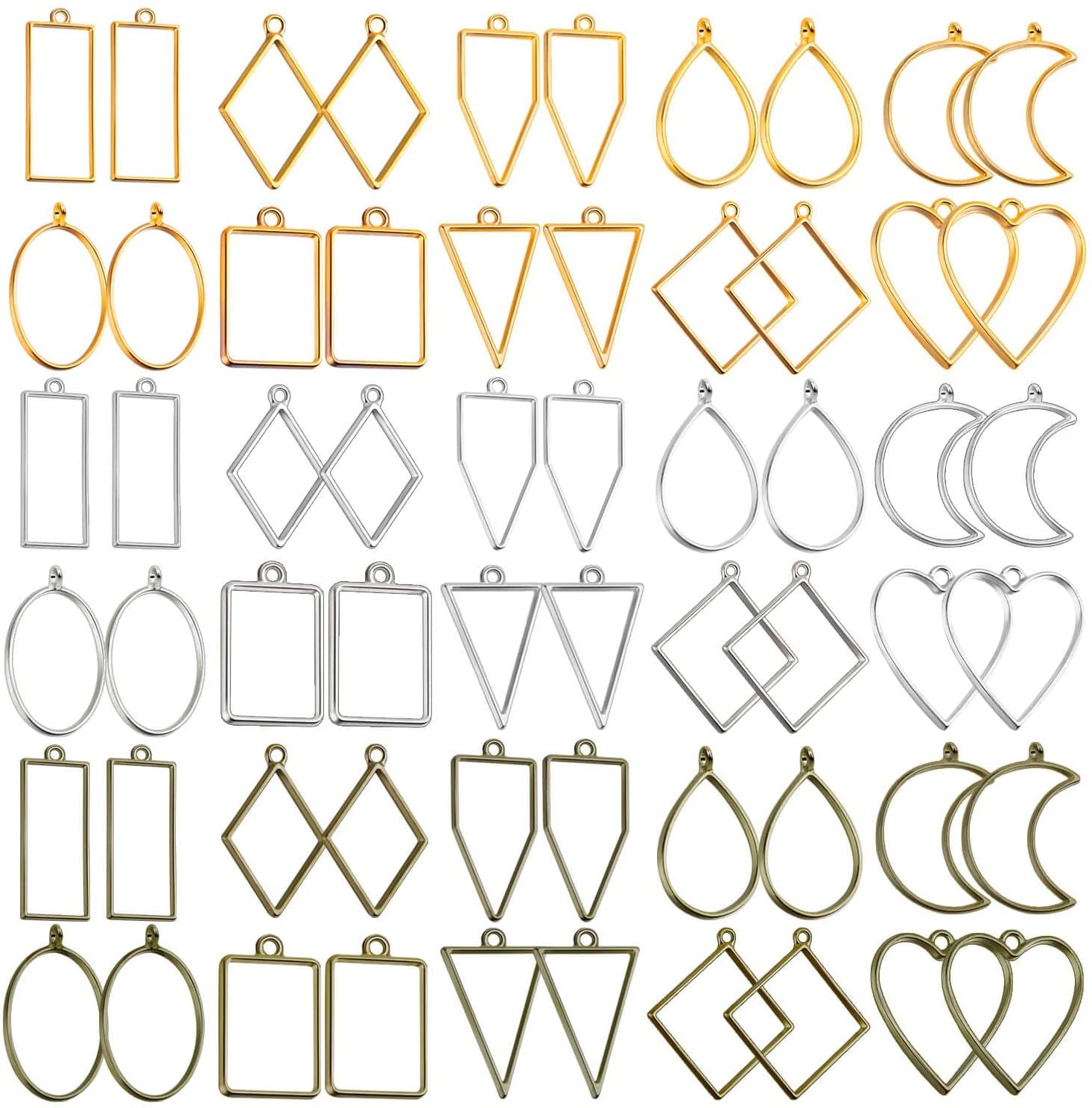 Open Bezels for Resin,  60Pcs Hollow Frame Pendants Resin Craft Bezels Jewelry Molds for Resin Casting, Necklaces Earrings Making Supplies