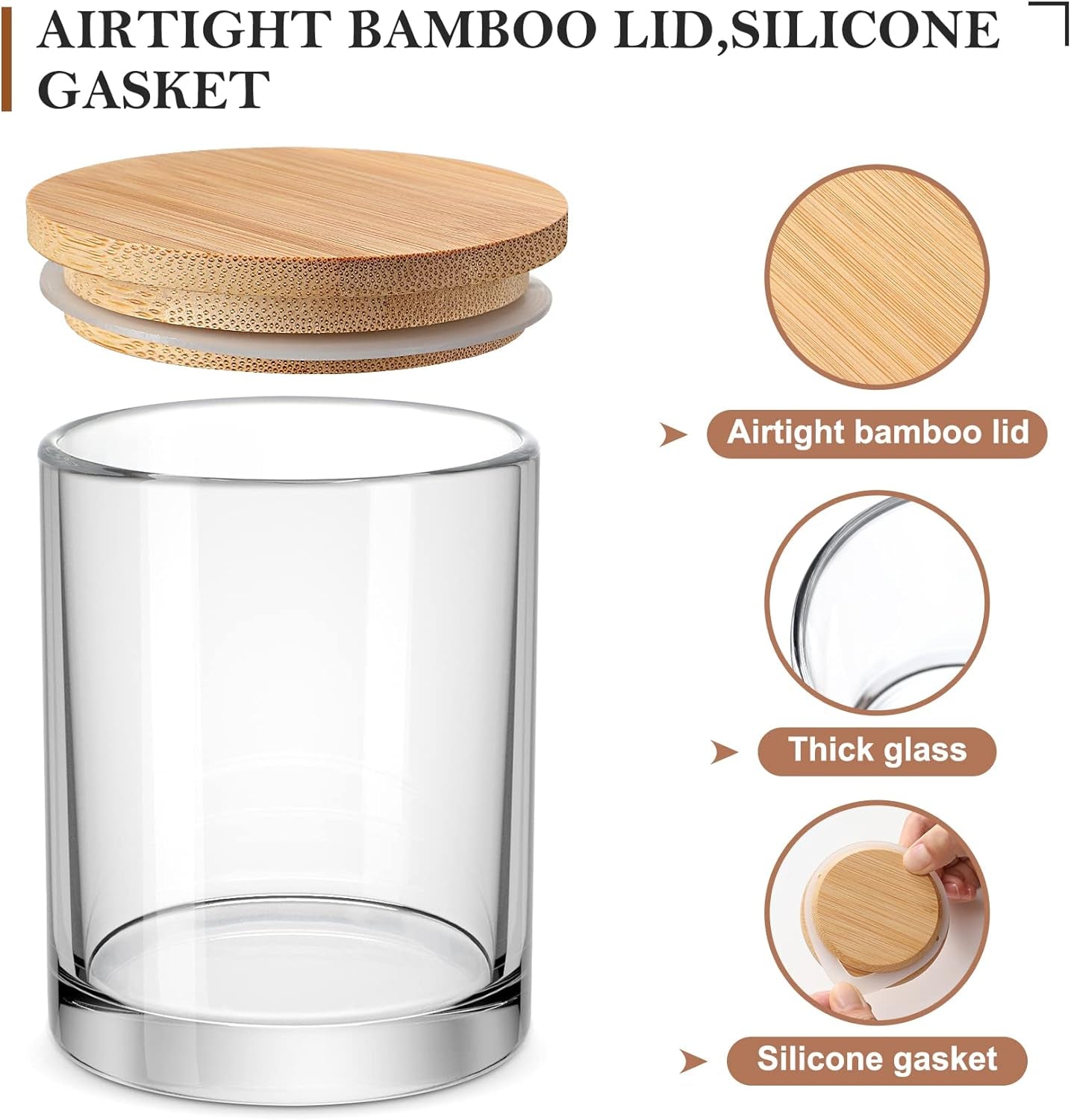 16 Pack, 10 OZ Thick Glass Candle Jars with Bamboo Lids and Candle Wick Kit - Bulk Clear Empty Glass Candle Jars for Making Candles - Spice, Powder Containers