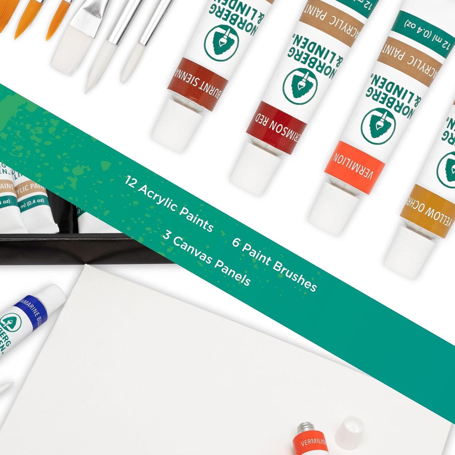 Acrylic Paint Set - Canvas and Acrylic Paint Sets for Adults, Teens, Kids - Includes 12 Vivid Colors, 3 Painting Canvas Panels & 6 Assorted Brushes