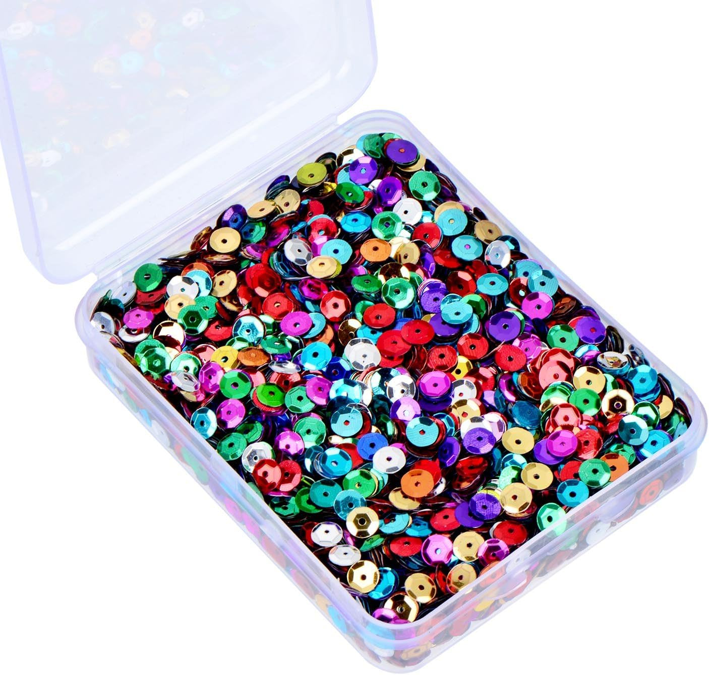 20,000 Pcs Bulk Loose Sequins round Cup Sequins Iridescent Spangles Flat Beads with Storage Box for Crafts, Sewing, Slime, Wedding, Christmas DIY Arts Crafts, 80 Grams, 6 Mm